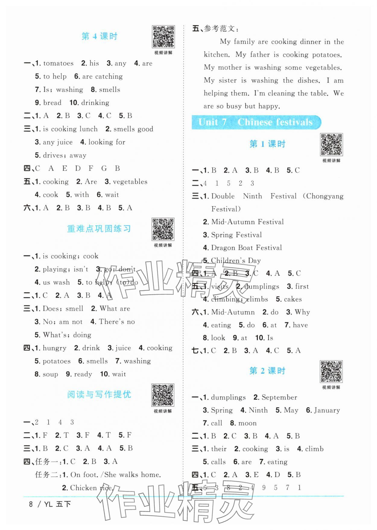 2024年陽光同學(xué)課時(shí)優(yōu)化作業(yè)五年級(jí)英語下冊(cè)譯林版江蘇專版 參考答案第8頁