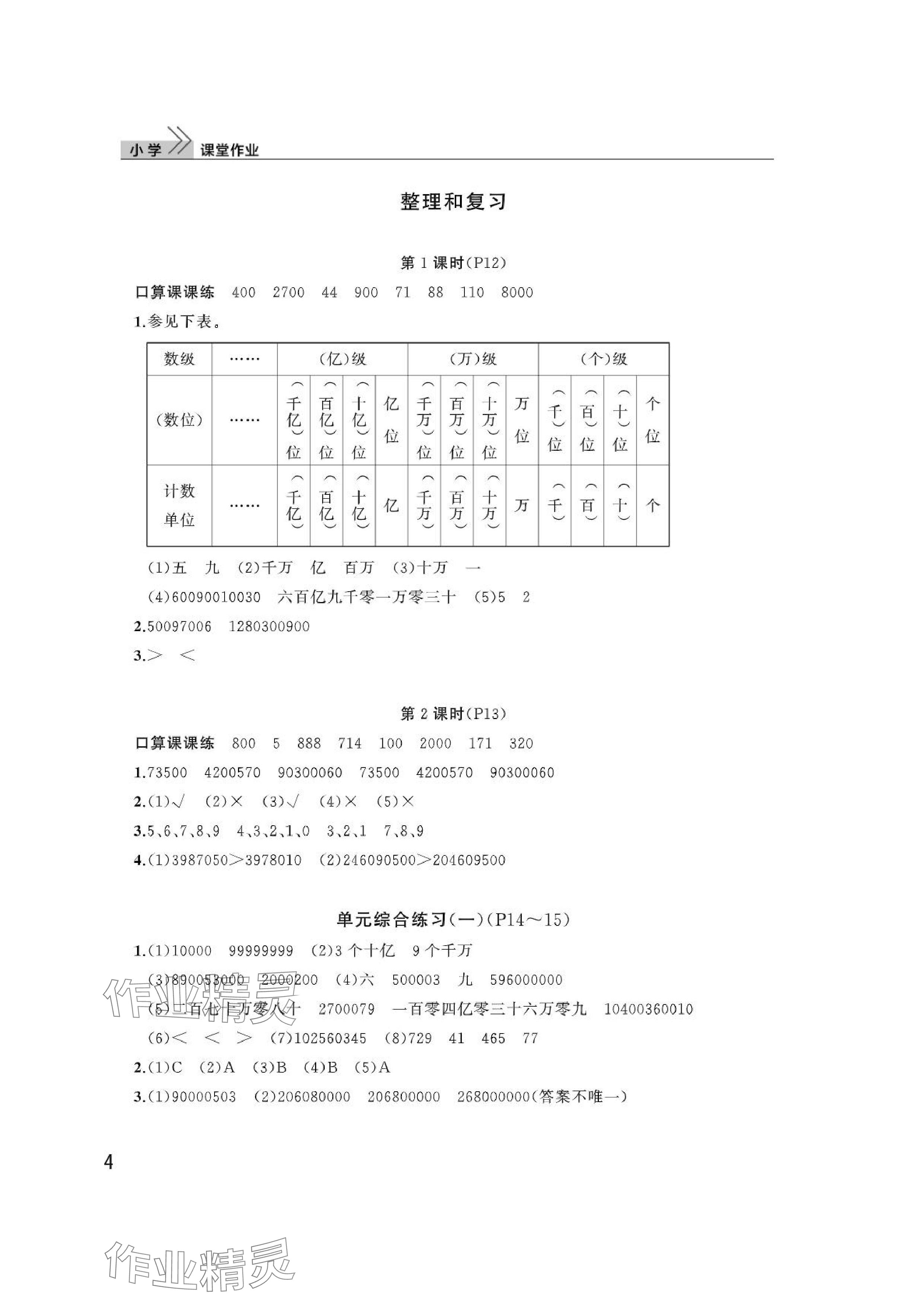 2024年課堂作業(yè)武漢出版社四年級數(shù)學(xué)上冊人教版 參考答案第4頁