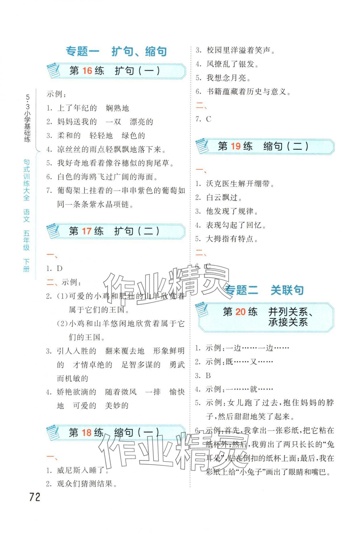 2025年句式訓(xùn)練大全五年級(jí)語(yǔ)文下冊(cè)人教版 參考答案第5頁(yè)