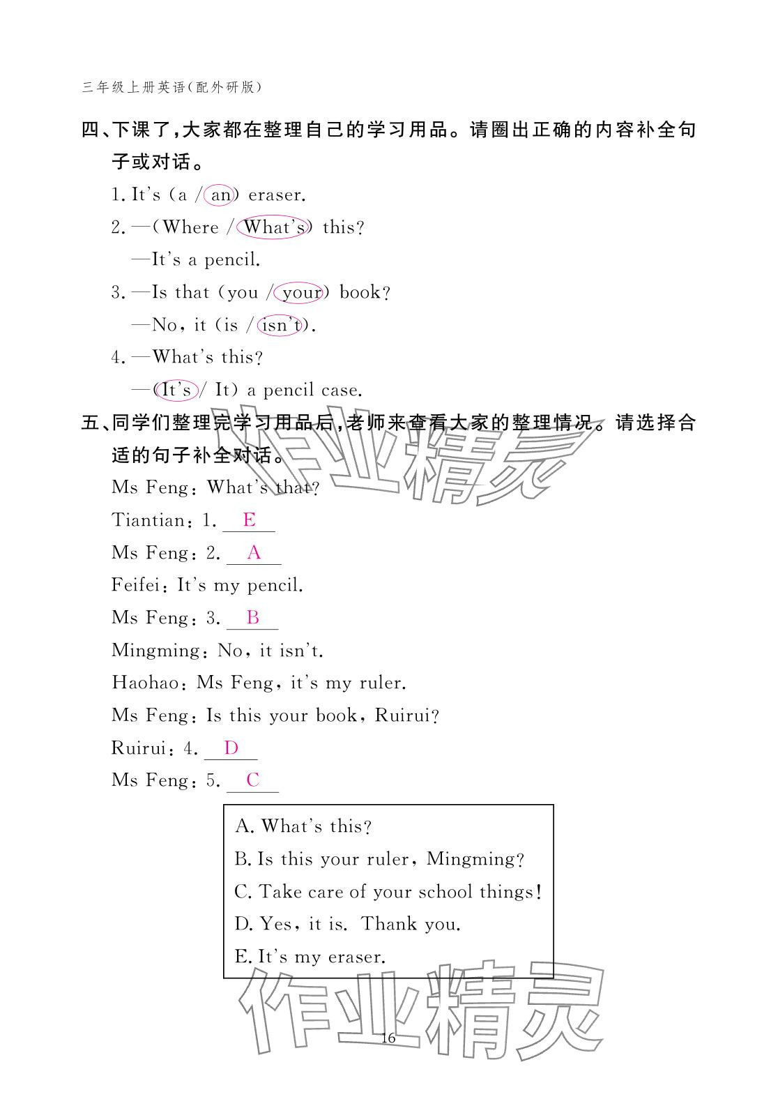 2025年作業(yè)本江西教育出版社三年級英語上冊外研版 參考答案第16頁