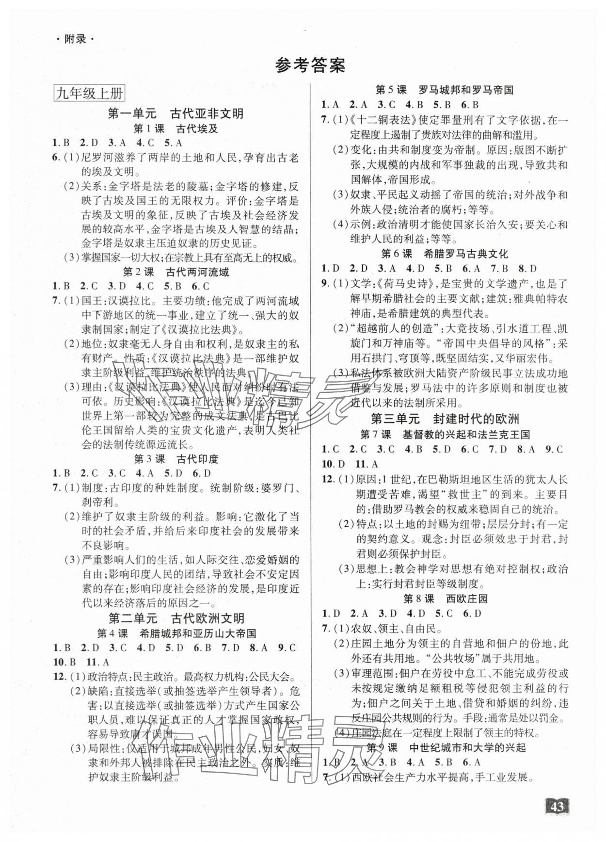 2025年奇迹课堂九年级历史全一册人教版 第1页
