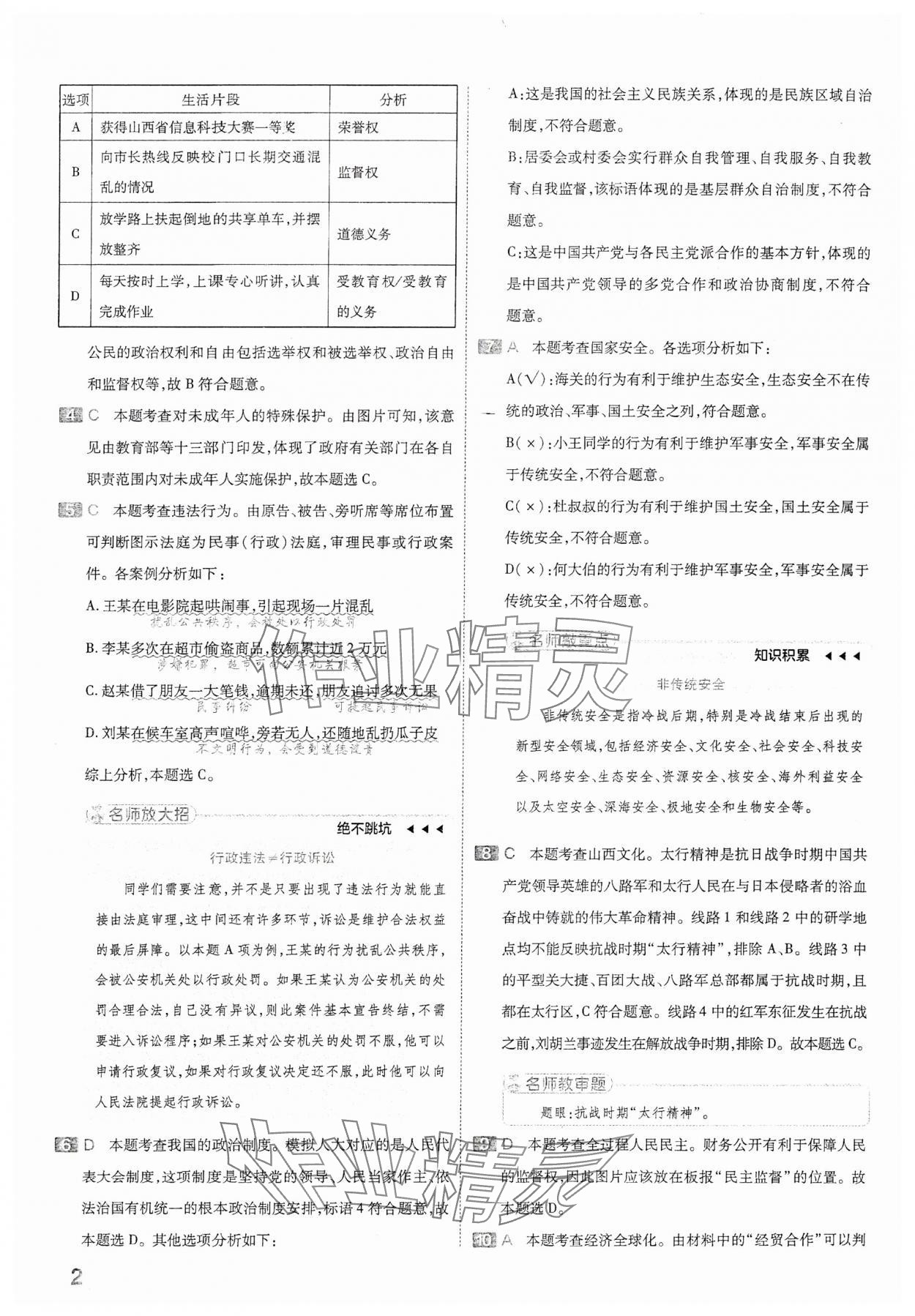 2024年金考卷中考45套匯編道德與法治山西專版 參考答案第2頁