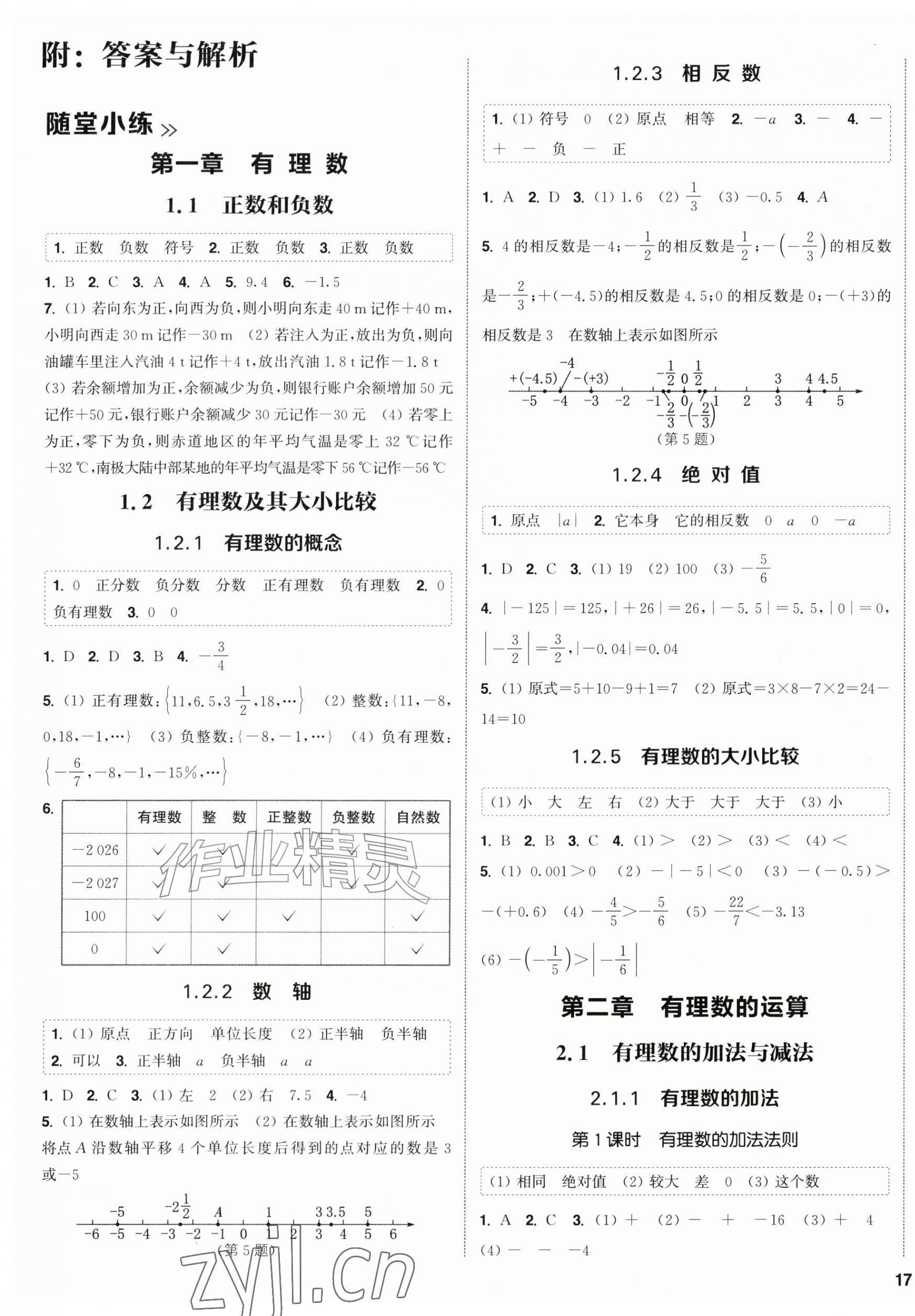 2026年通成学典课时作业本七年级数学上册人教版&nbsp;第1页
