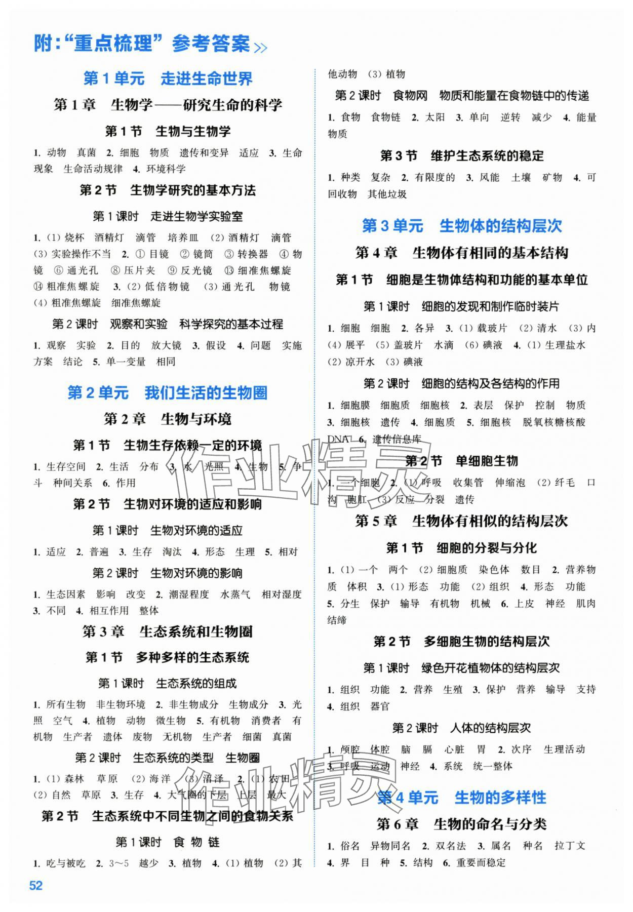 2025年通成学典课时作业本七年级生物上册苏科版宿迁专版 参考答案第1页