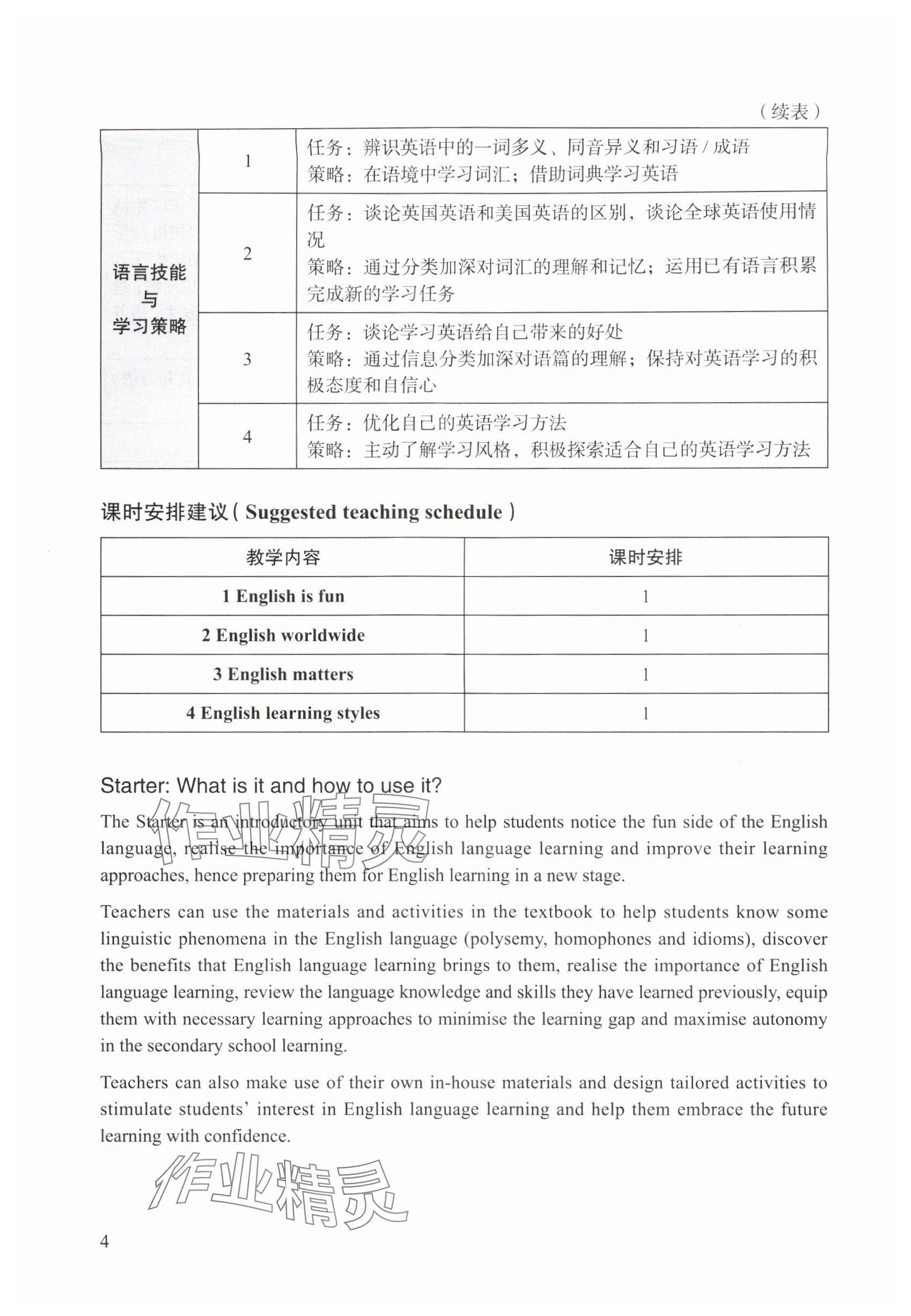 2025年教材课本七年级英语上册沪教版54制&nbsp;参考答案第4页