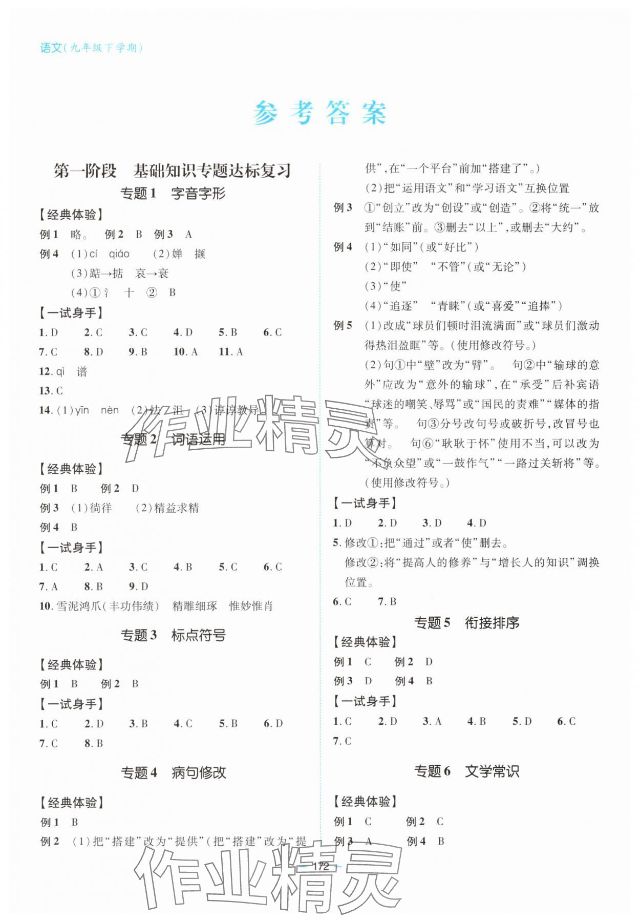 2025年新課堂同步學(xué)習(xí)與探究九年級(jí)語(yǔ)文下冊(cè)人教版金鄉(xiāng)專版 參考答案第1頁(yè)