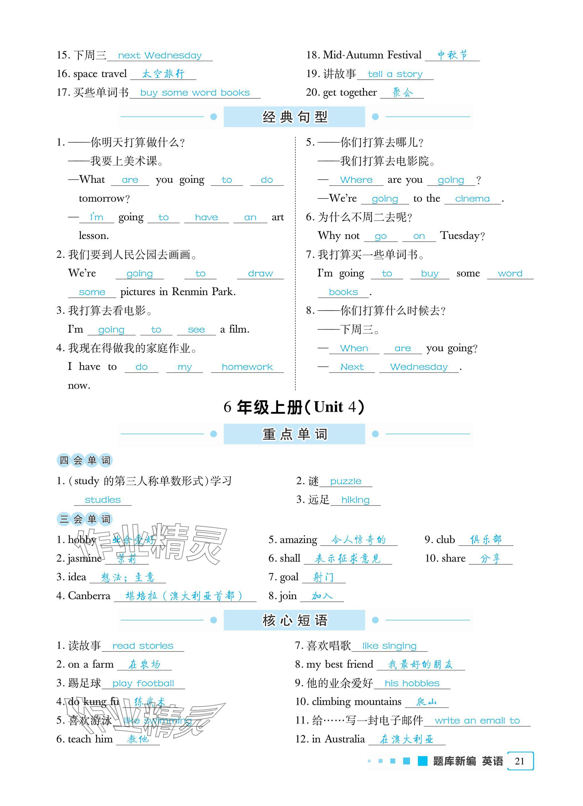2025年小學題庫新編畢業總復習一本全英語 參考答案第21頁