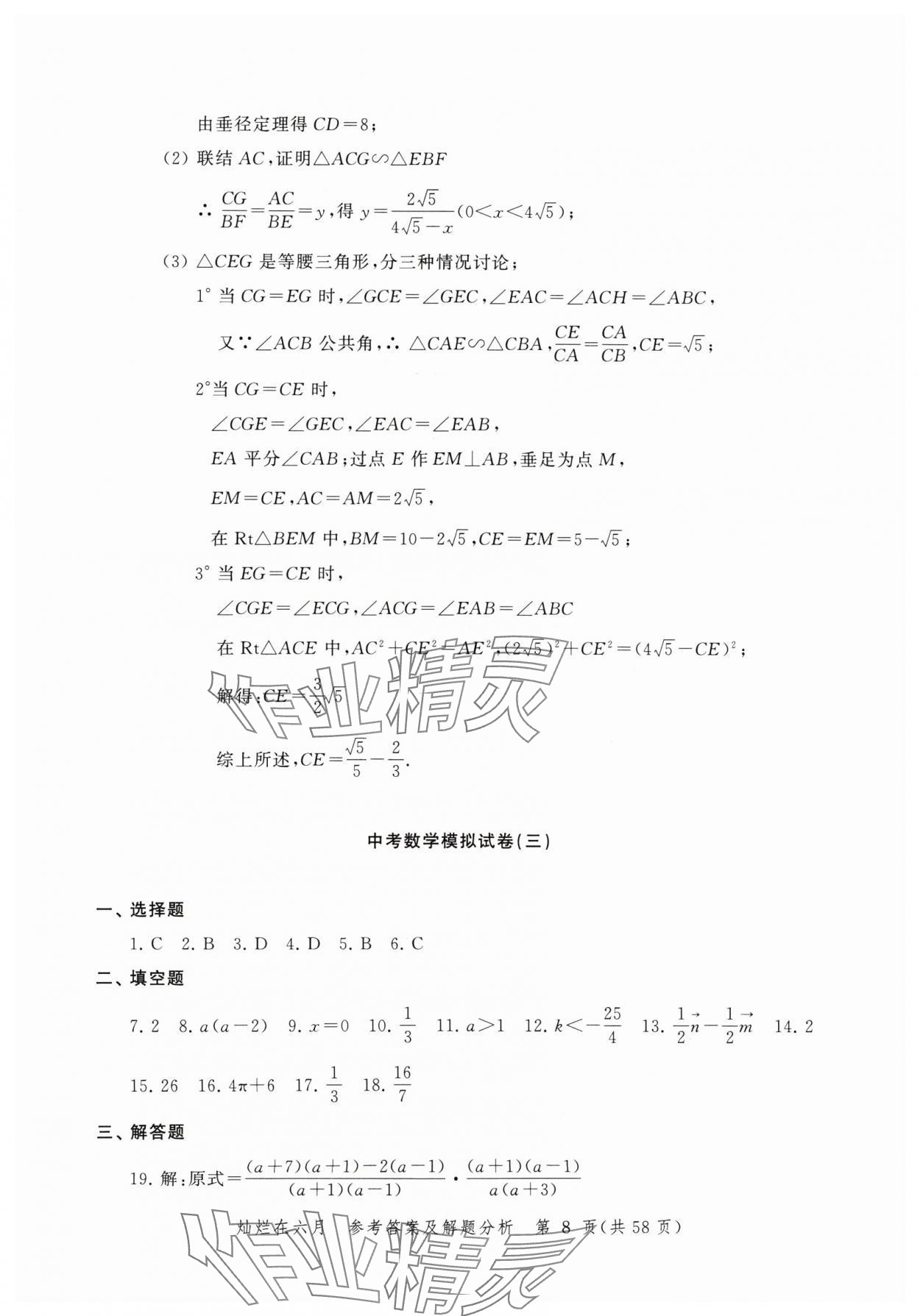 2024年灿烂在六月模拟强化测试精编数学 参考答案第8页