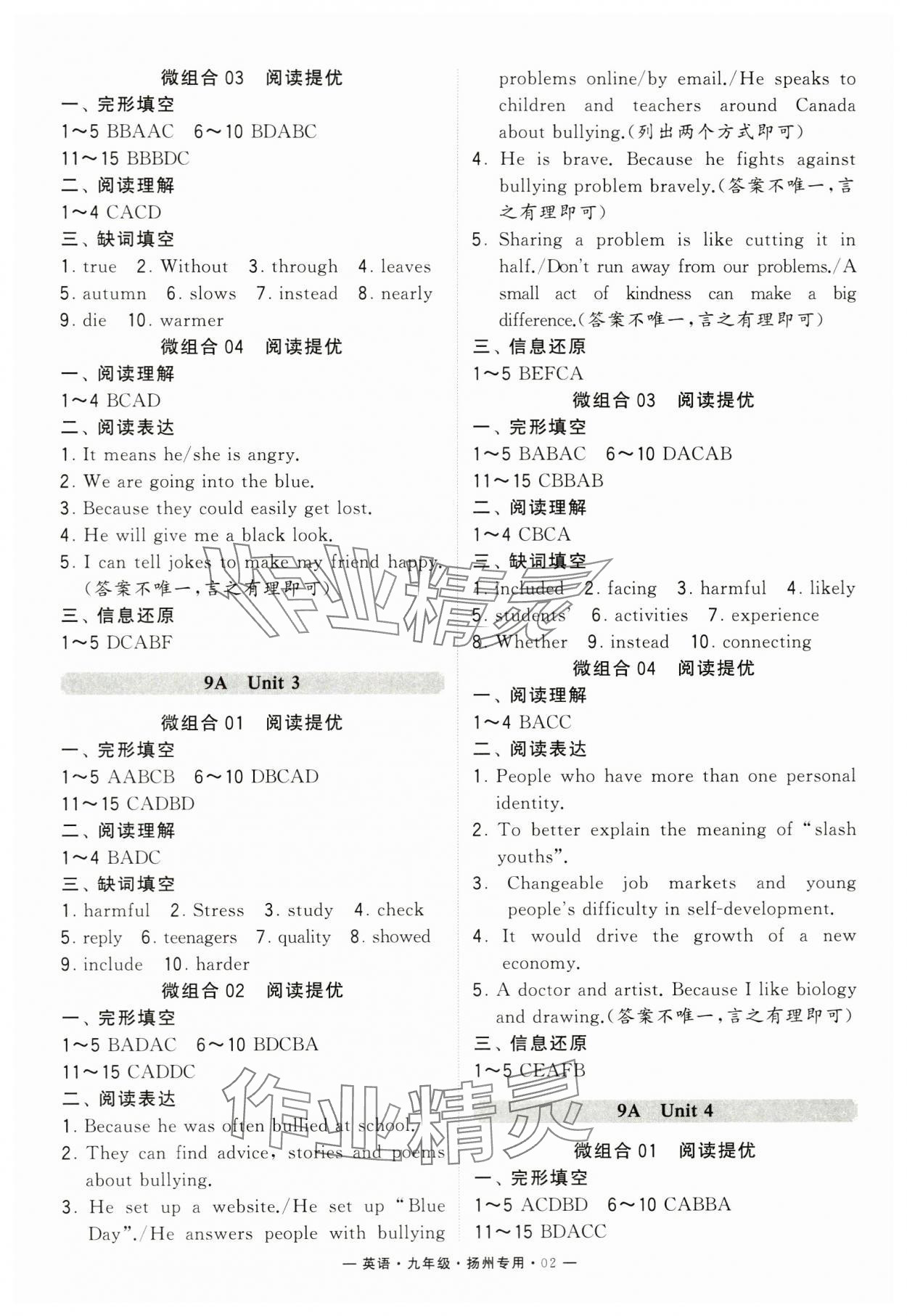 2024年學(xué)霸組合訓(xùn)練九年級(jí)英語(yǔ)全一冊(cè)譯林版揚(yáng)州專版 參考答案第2頁(yè)