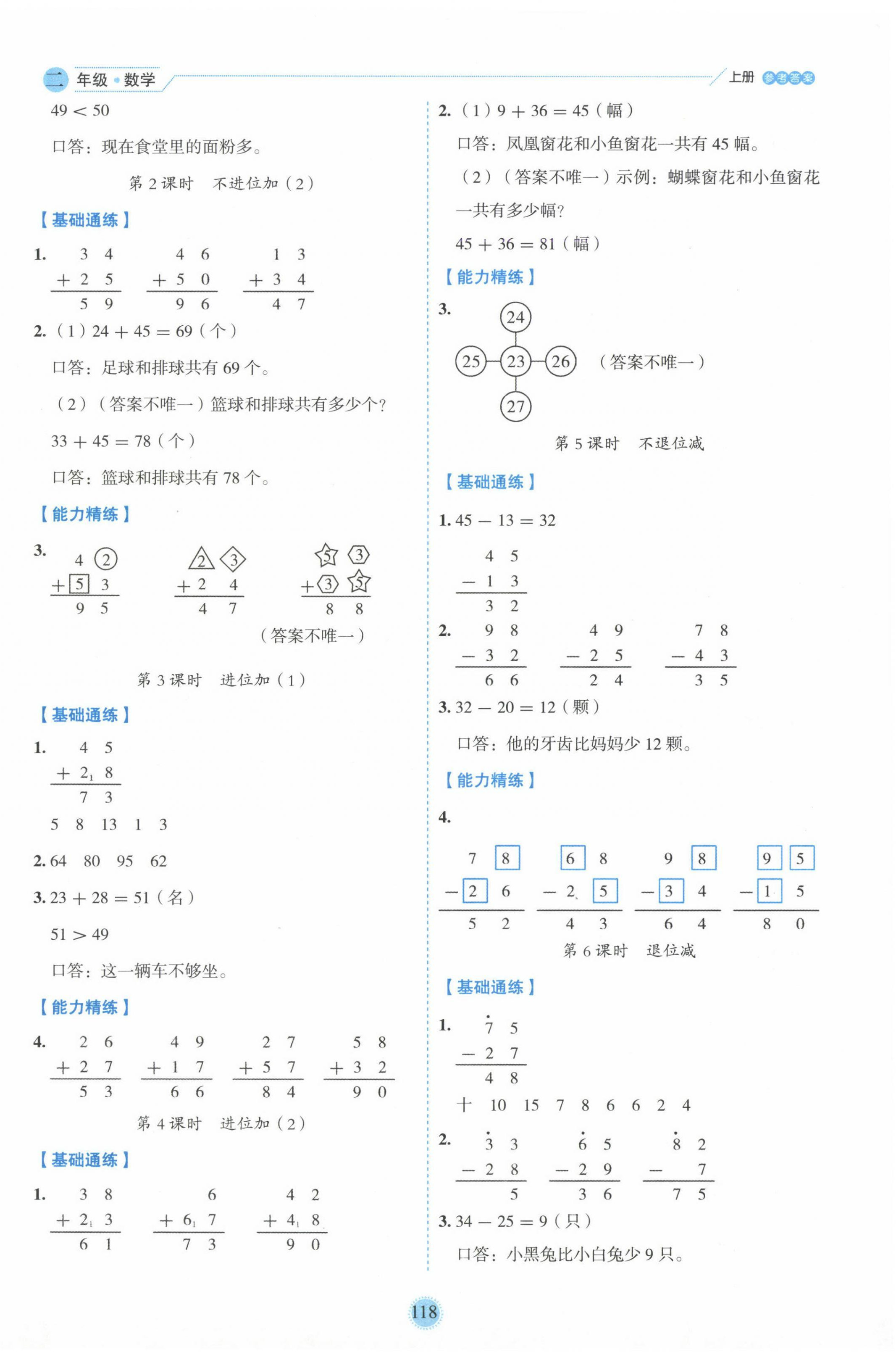 2024年百分學(xué)生作業(yè)本題練王二年級數(shù)學(xué)上冊人教版 參考答案第2頁