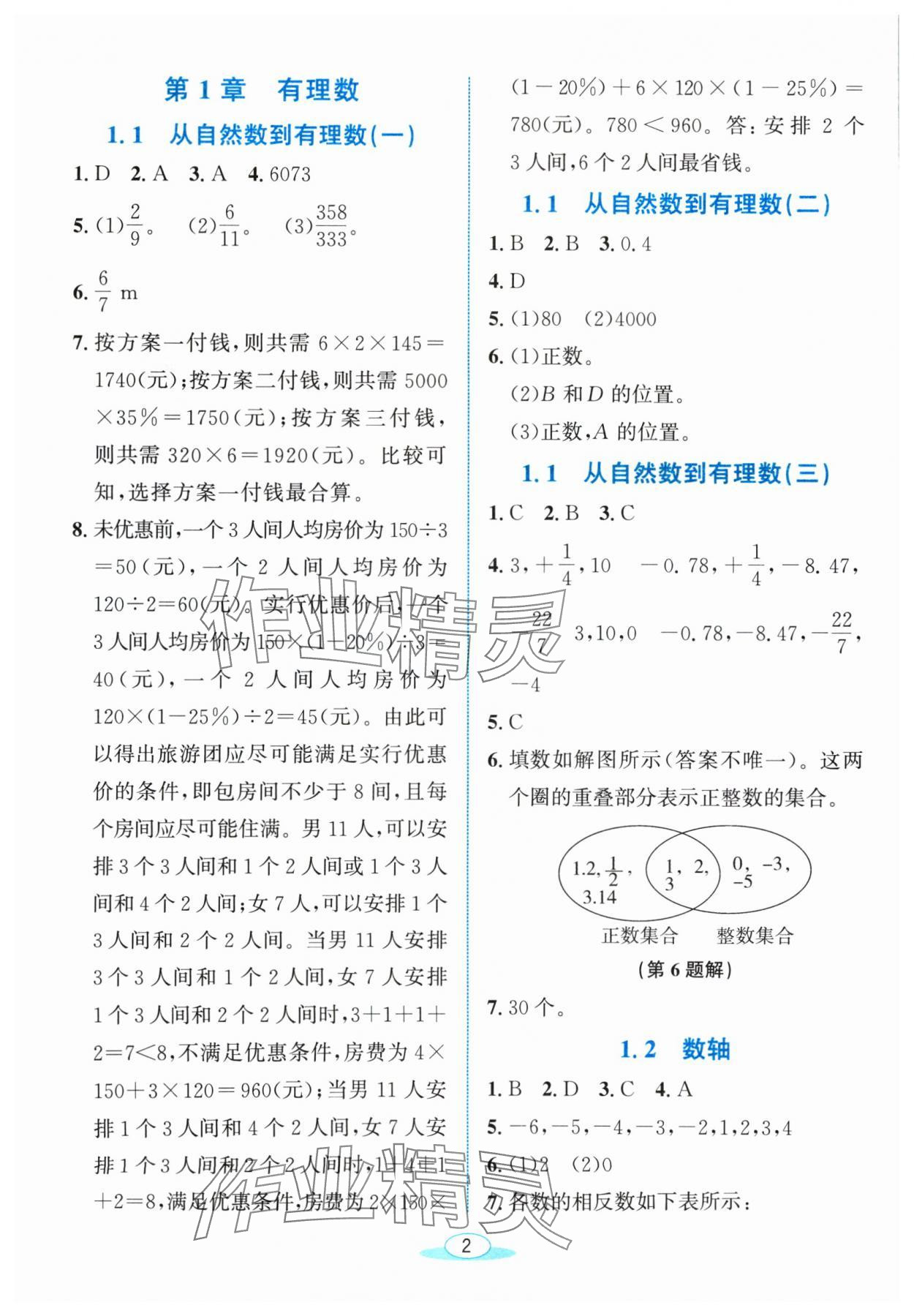 2024年教与学浙江教育出版社七年级数学上册浙教版 参考答案第1页