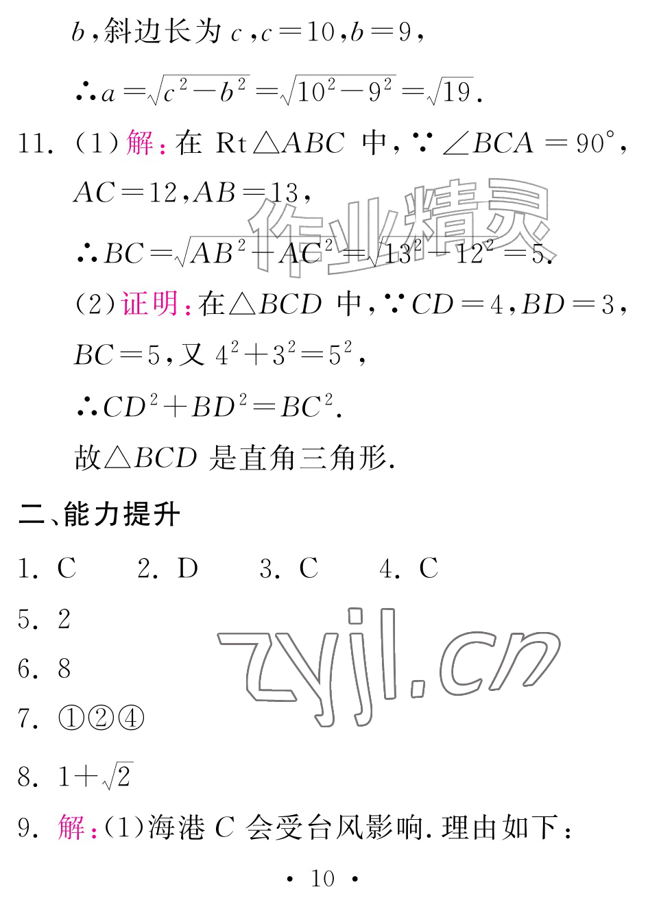 2026年天舟文化精彩暑假团结出版社八年级数学全一册人教版&nbsp;参考答案第10页