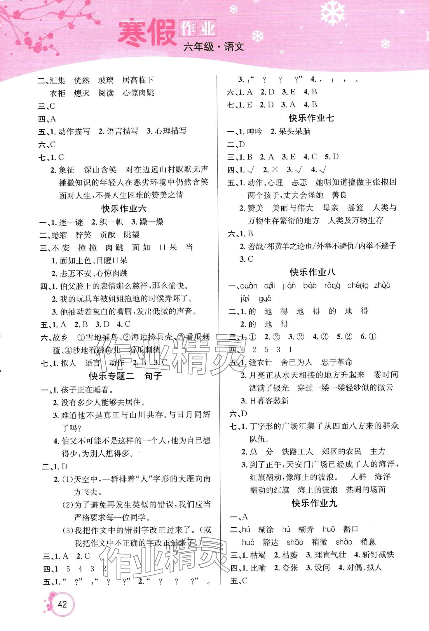 2024年寒假作业延边教育出版社六年级语文人教版 第2页