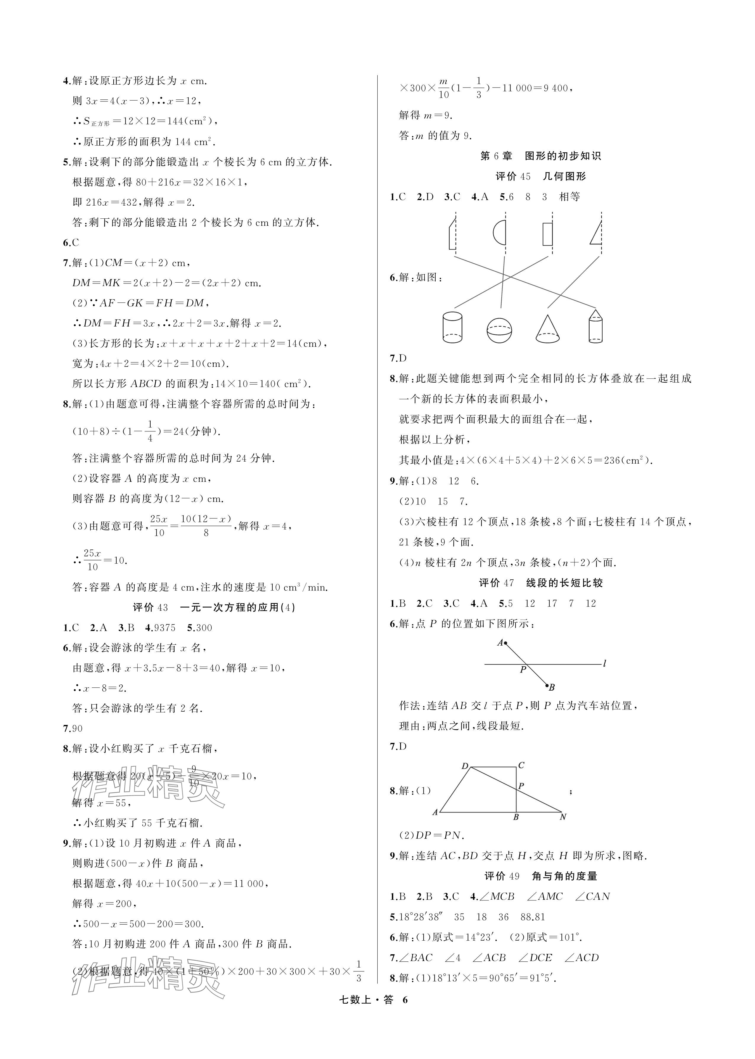 2024年名師面對面學科素養(yǎng)評價七年級數(shù)學上冊浙教版 參考答案第6頁