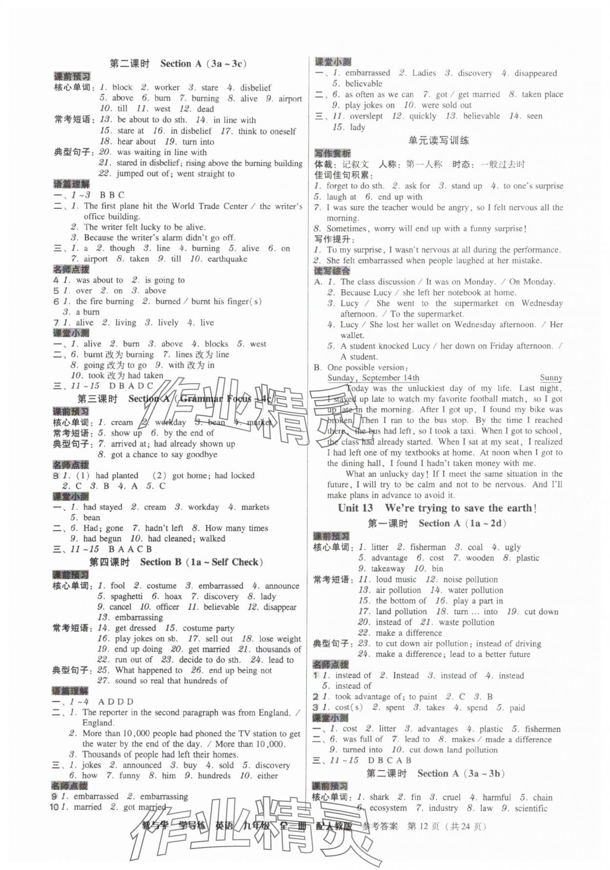 2025年教與學(xué)學(xué)導(dǎo)練九年級英語全一冊人教版 參考答案第12頁