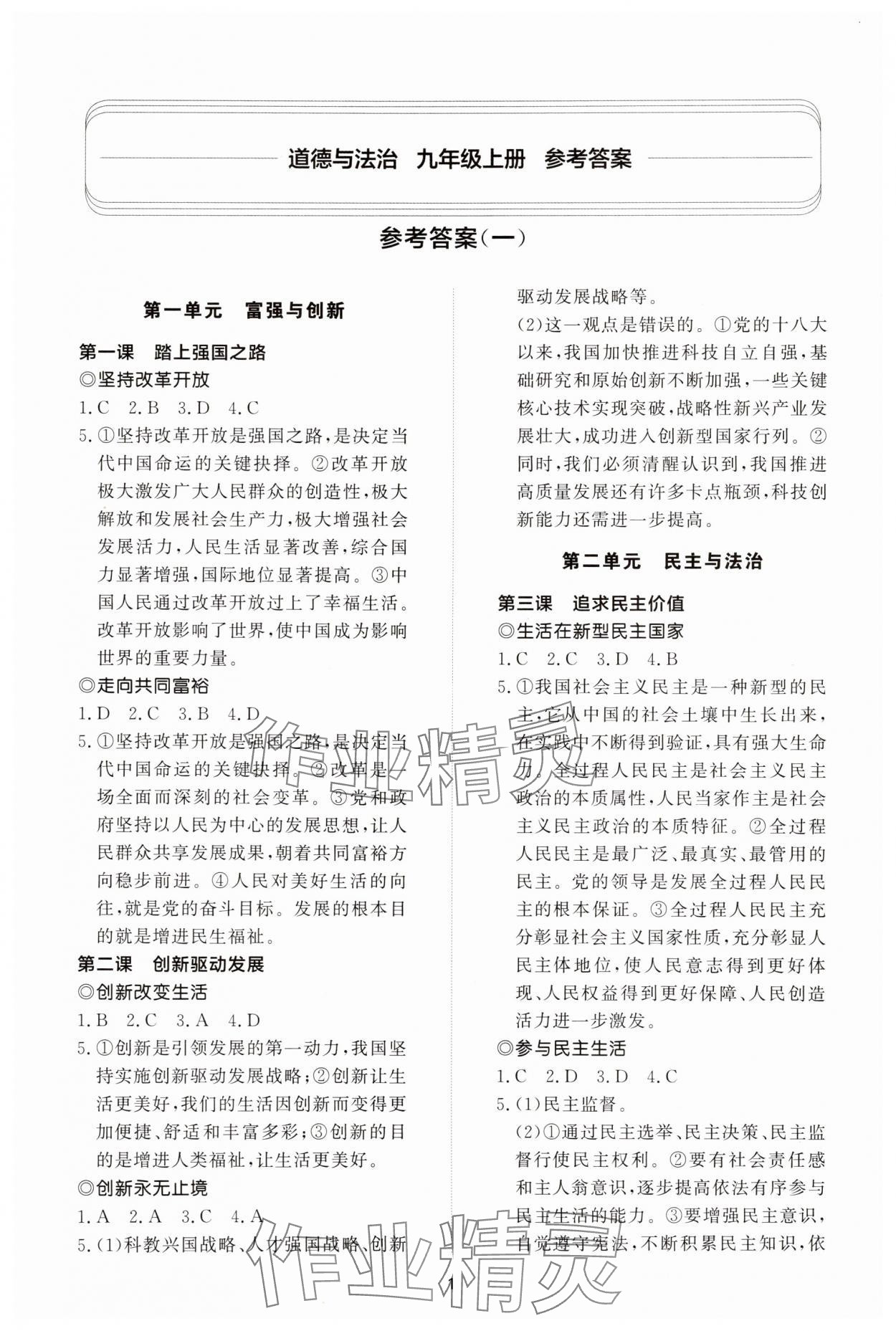 2025年同步练习册智慧拓展九年级道德与法治上册人教版菏泽专版 第1页
