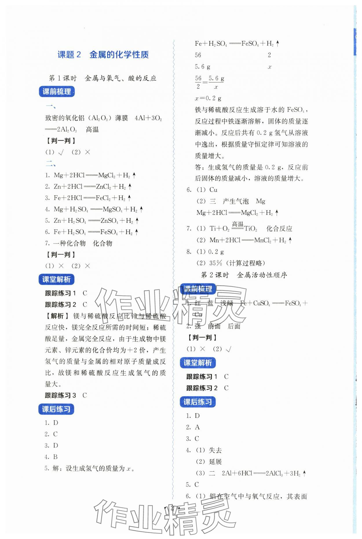 2025年人教金学典同步练习册同步解析与测评九年级化学下册人教版山西专版 第2页