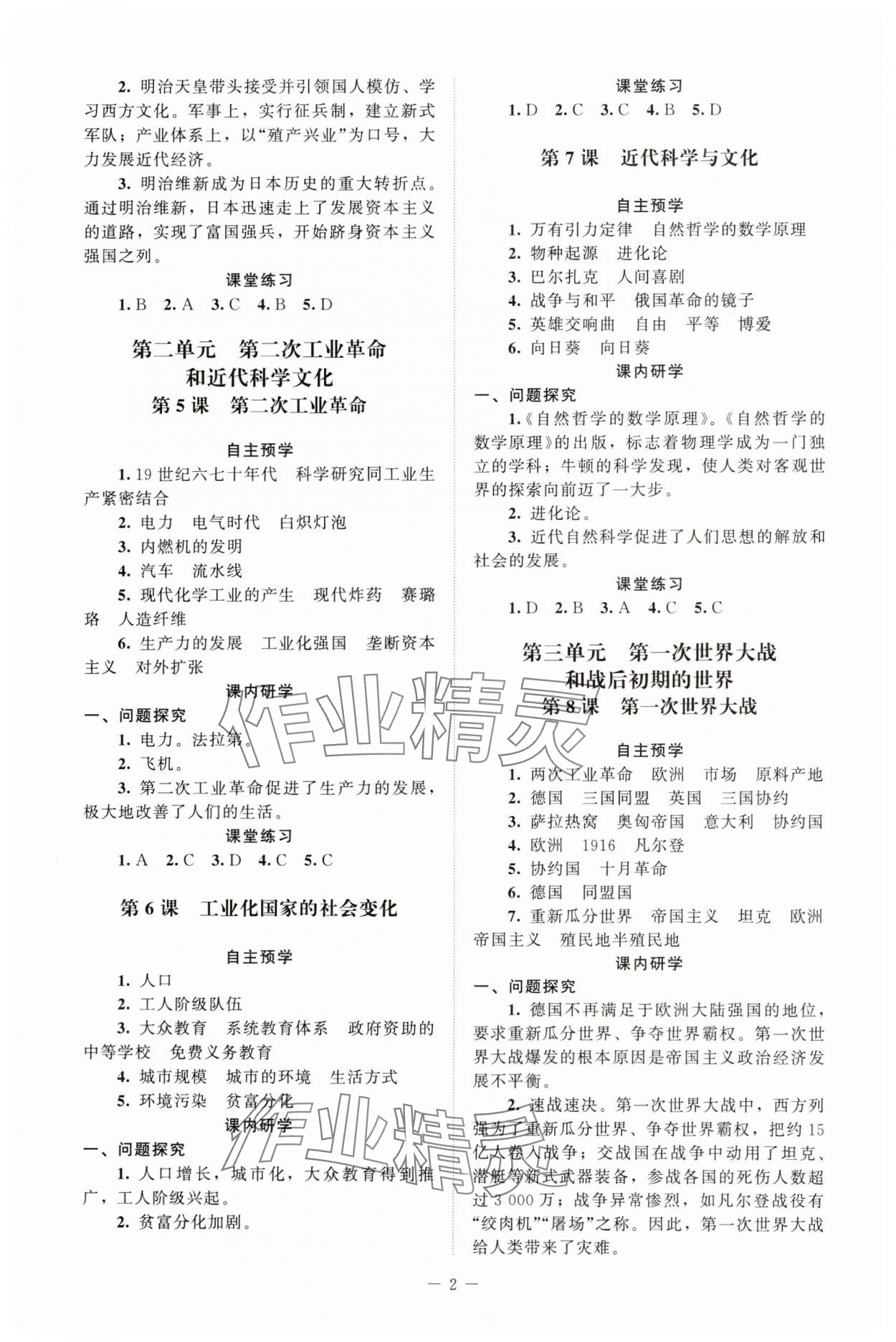2025年課堂精練九年級(jí)歷史下冊(cè)人教版江蘇專版 第2頁