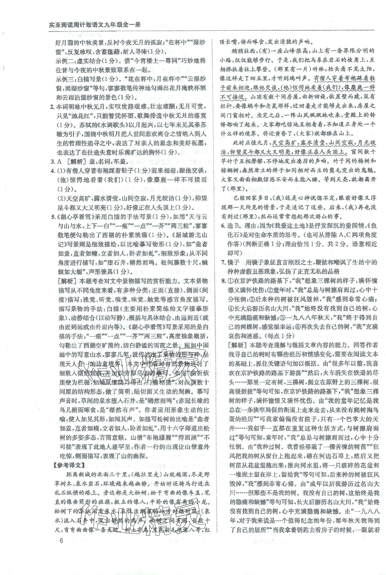 2024年周计划实至阅读九年级语文全一册人教版&nbsp;第6页