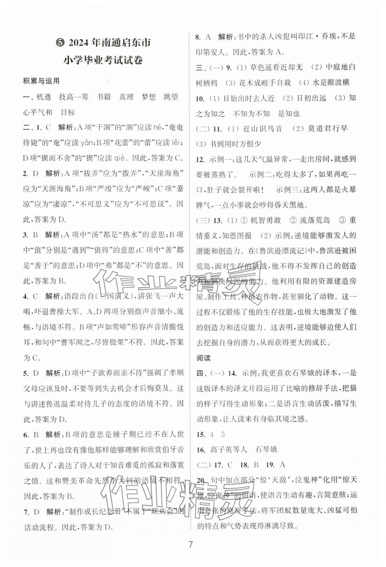 2025年通城學典小升初真題匯編語文 第7頁