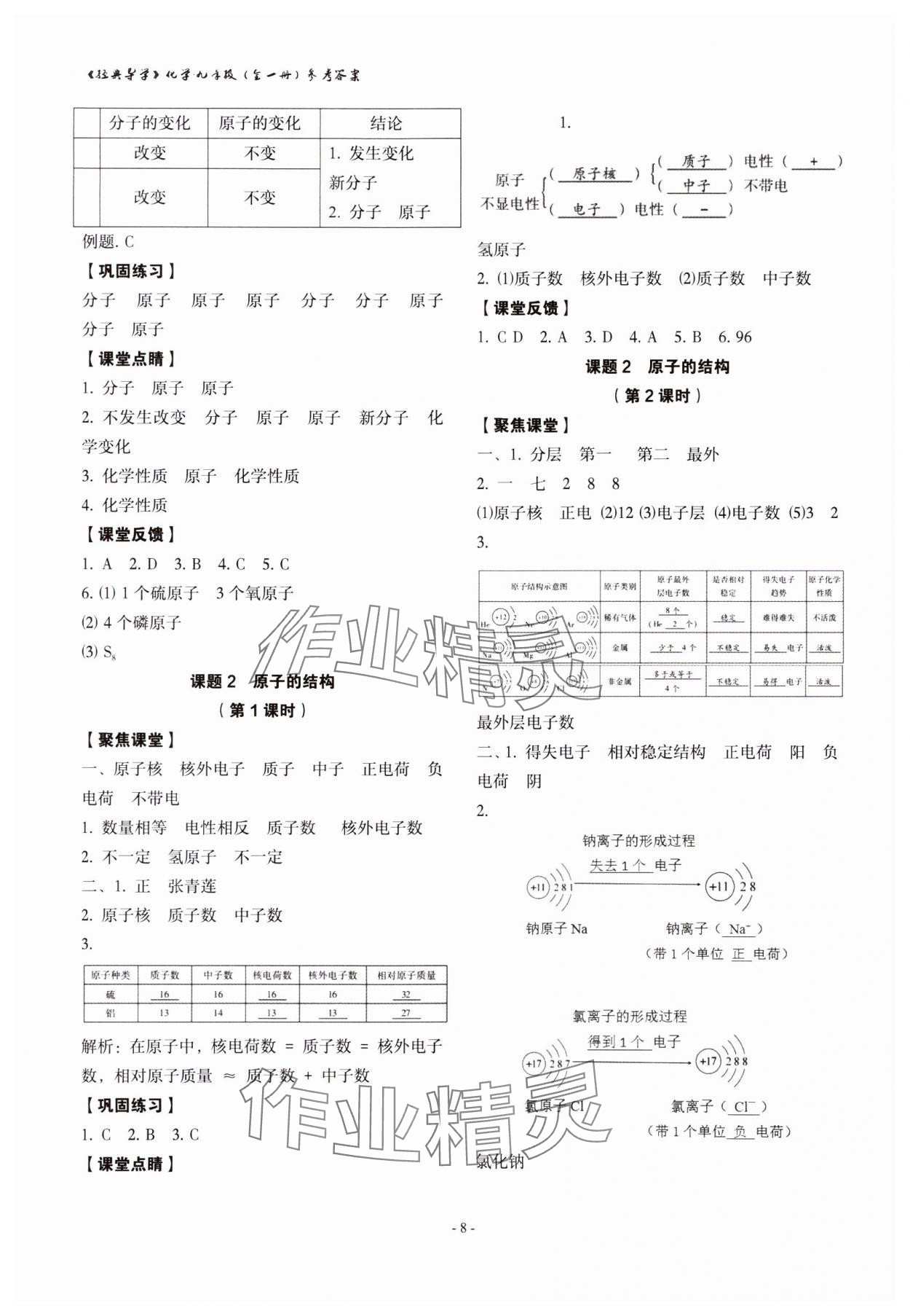 2023年经典导学九年级化学全一册人教版 参考答案第8页