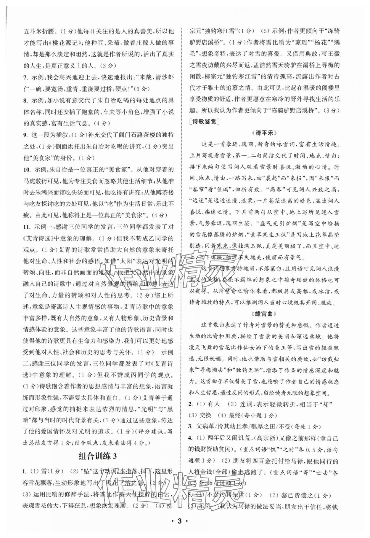 2024年通城学典初中语文阅读组合训练九年级苏州专版 参考答案第3页