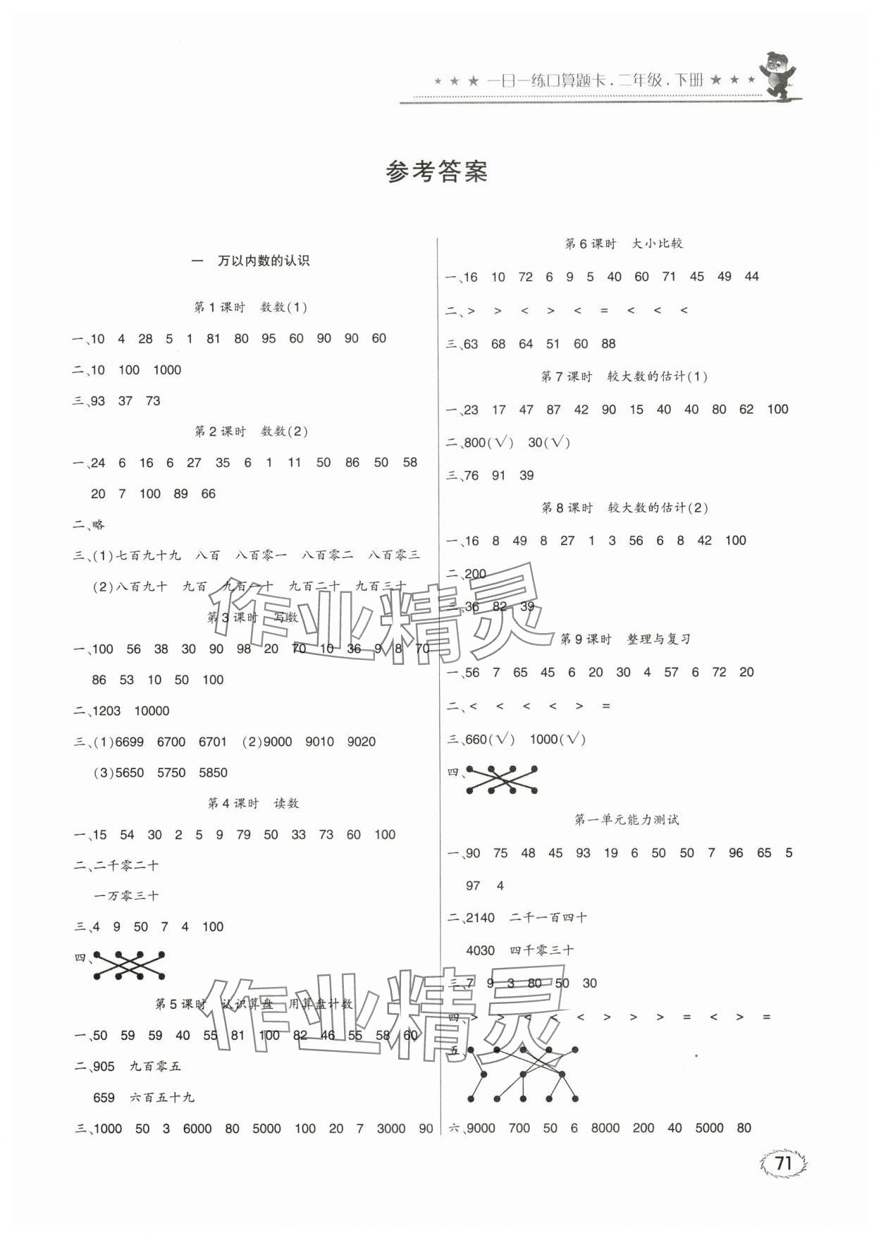 2024年1日1练口算题卡二年级下册西师大版 第1页