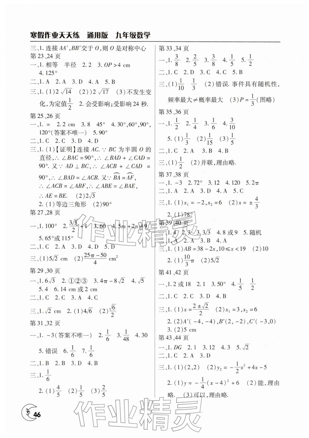 2026年寒假作业天天练文心出版社九年级数学全一册通用版&nbsp;第2页