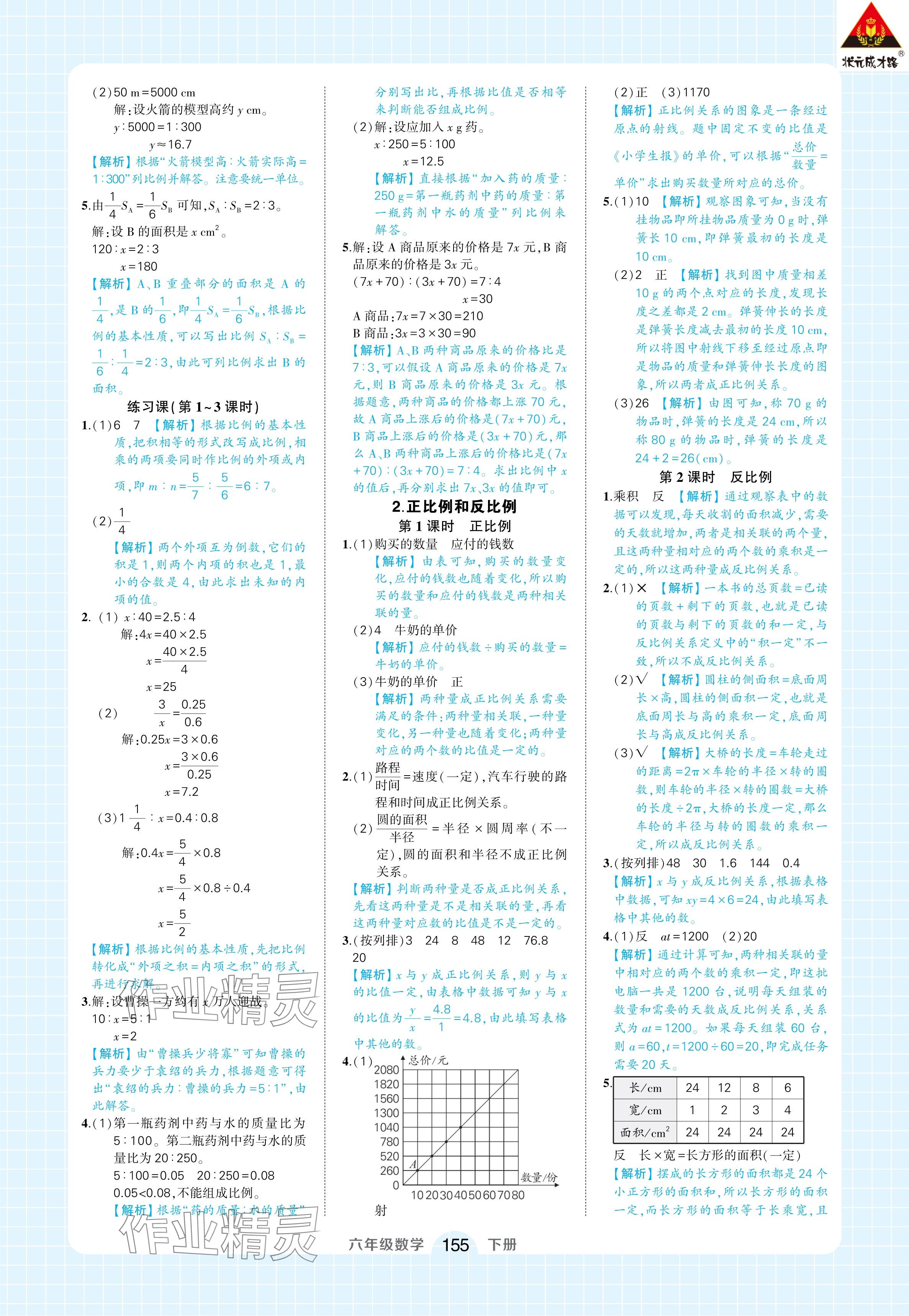 2024年黄冈状元成才路状元作业本六年级数学下册人教版广东专版 参考答案第9页