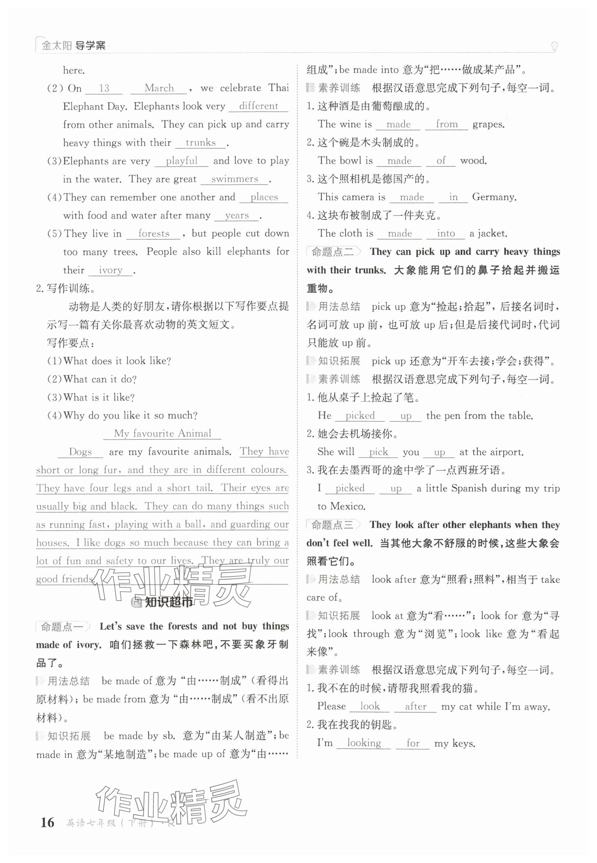 2025年金太陽導(dǎo)學(xué)案七年級英語下冊人教版 參考答案第16頁