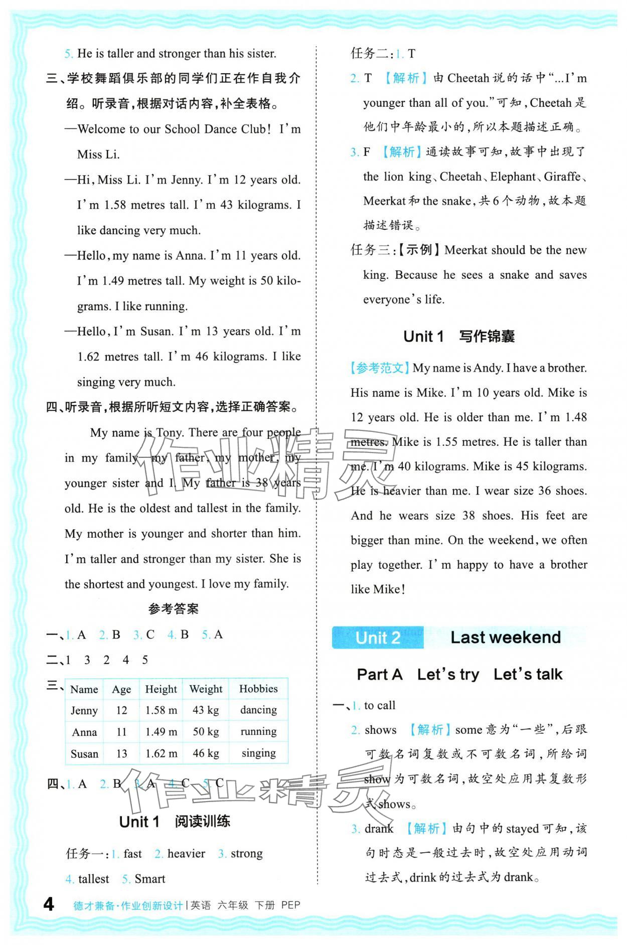 2024年王朝霞德才兼?zhèn)渥鳂I(yè)創(chuàng)新設(shè)計(jì)六年級英語下冊人教版 參考答案第4頁