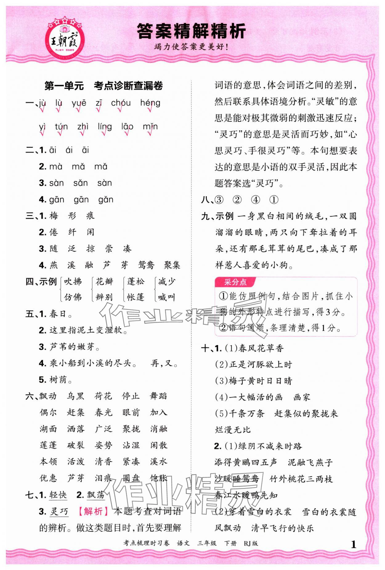 2025年王朝霞考點(diǎn)梳理時(shí)習(xí)卷三年級(jí)語(yǔ)文下冊(cè)人教版 第1頁(yè)