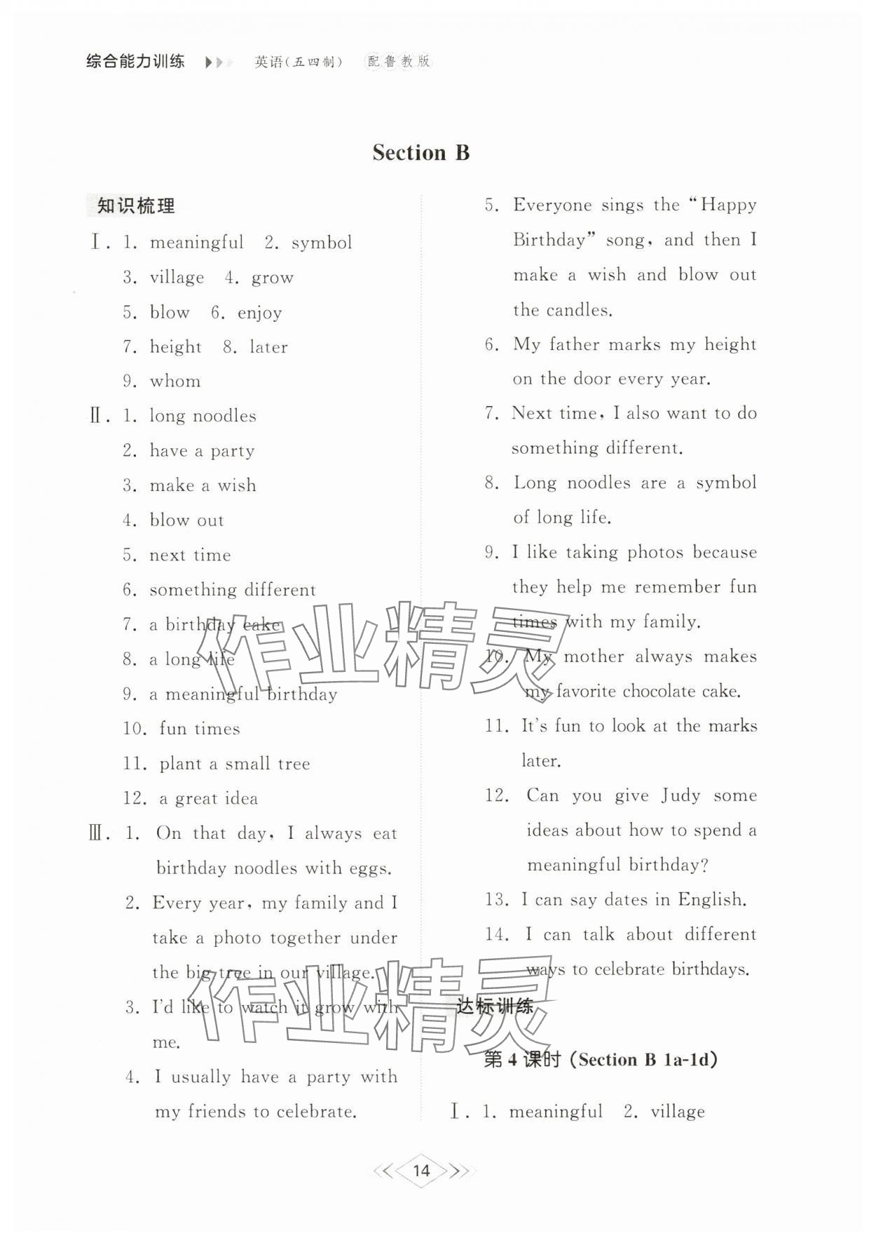 2025年綜合能力訓練六年級英語下冊魯教版54制 參考答案第13頁