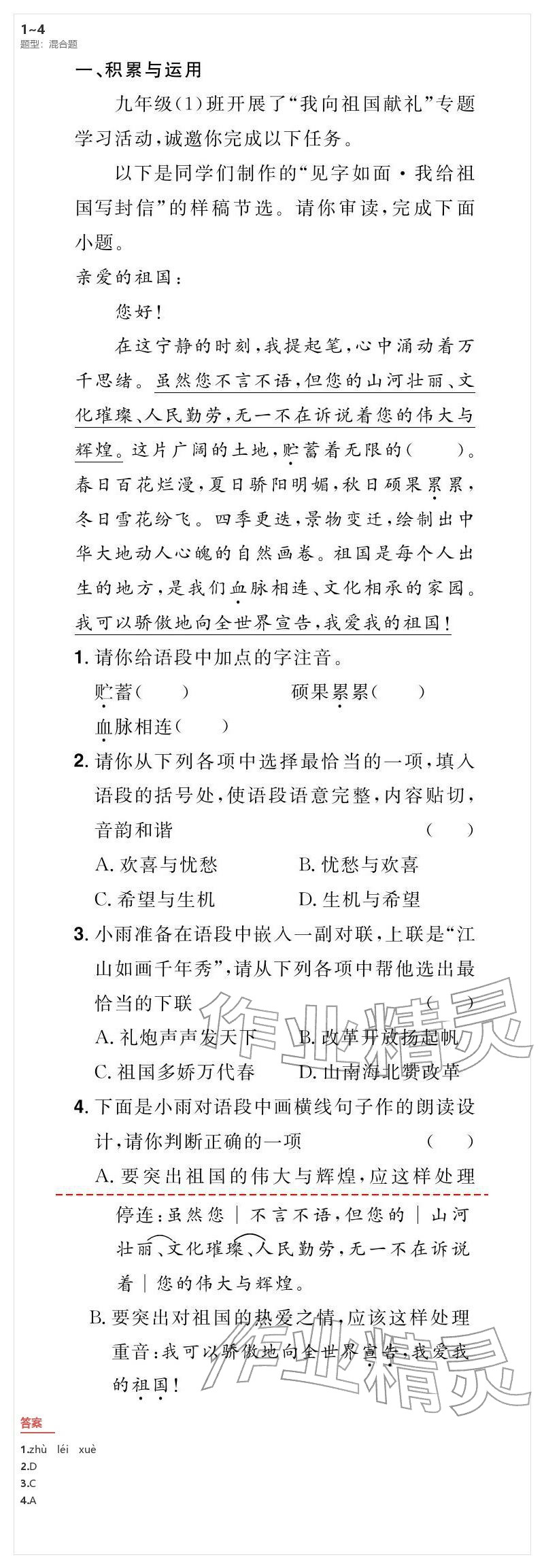2026年優(yōu)質(zhì)課堂導(dǎo)學(xué)案九年級(jí)語文下冊(cè)人教版&nbsp;參考答案第25頁