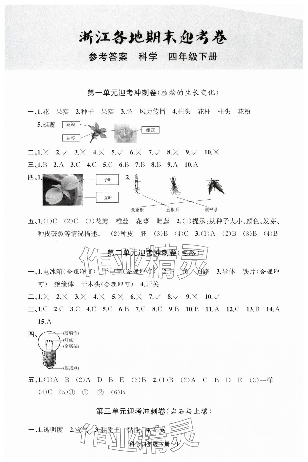2025年浙江各地期末迎考卷四年級科學下冊教科版 第1頁