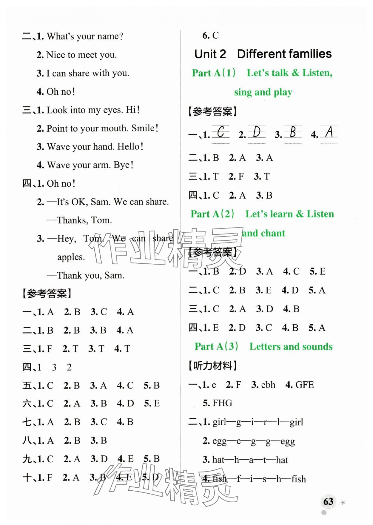 2024年小學(xué)學(xué)霸作業(yè)本三年級英語上冊人教版 參考答案第3頁