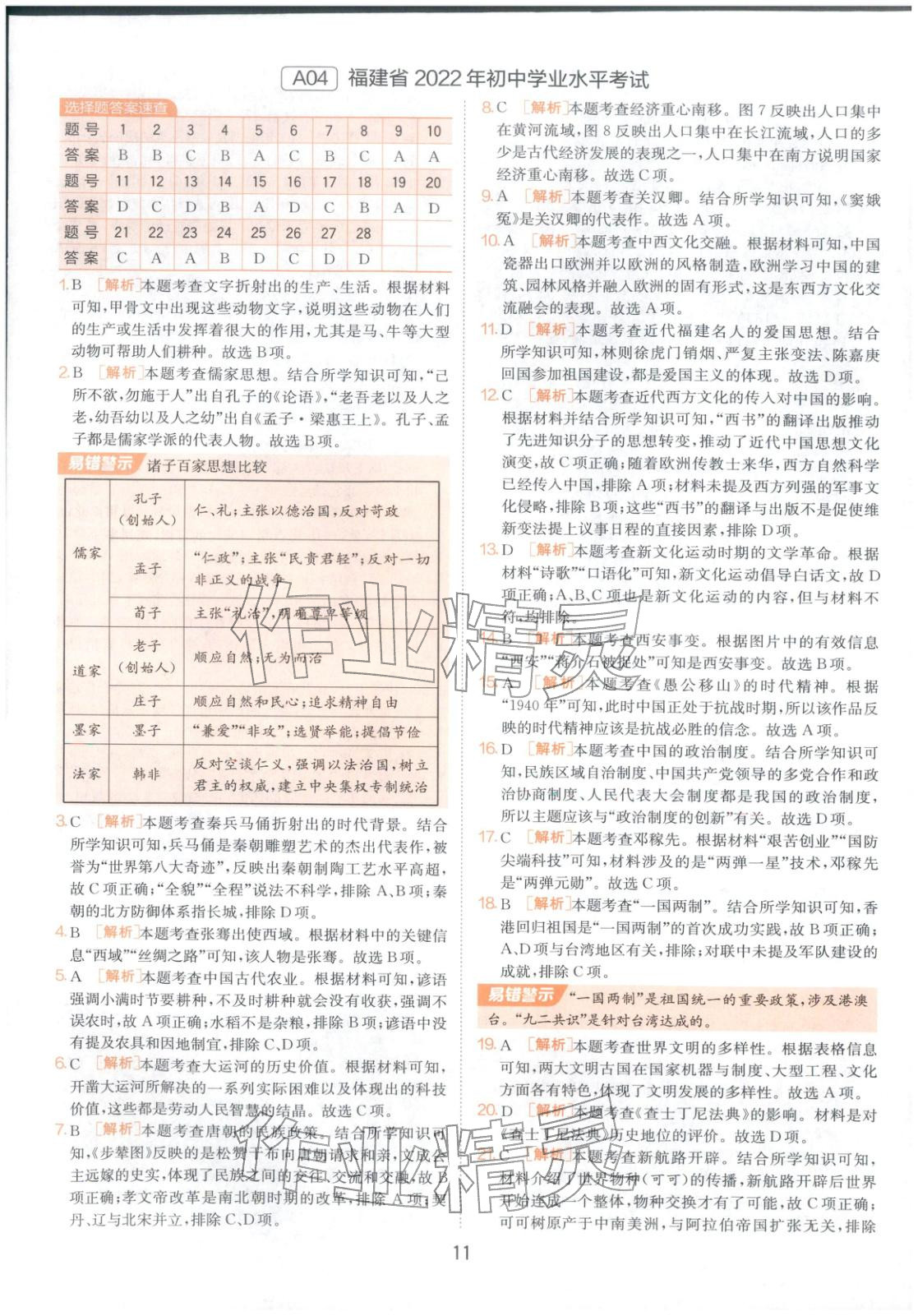 2026年春雨教育中考試卷精選九年級歷史全一冊人教版福建專版&nbsp;第11頁