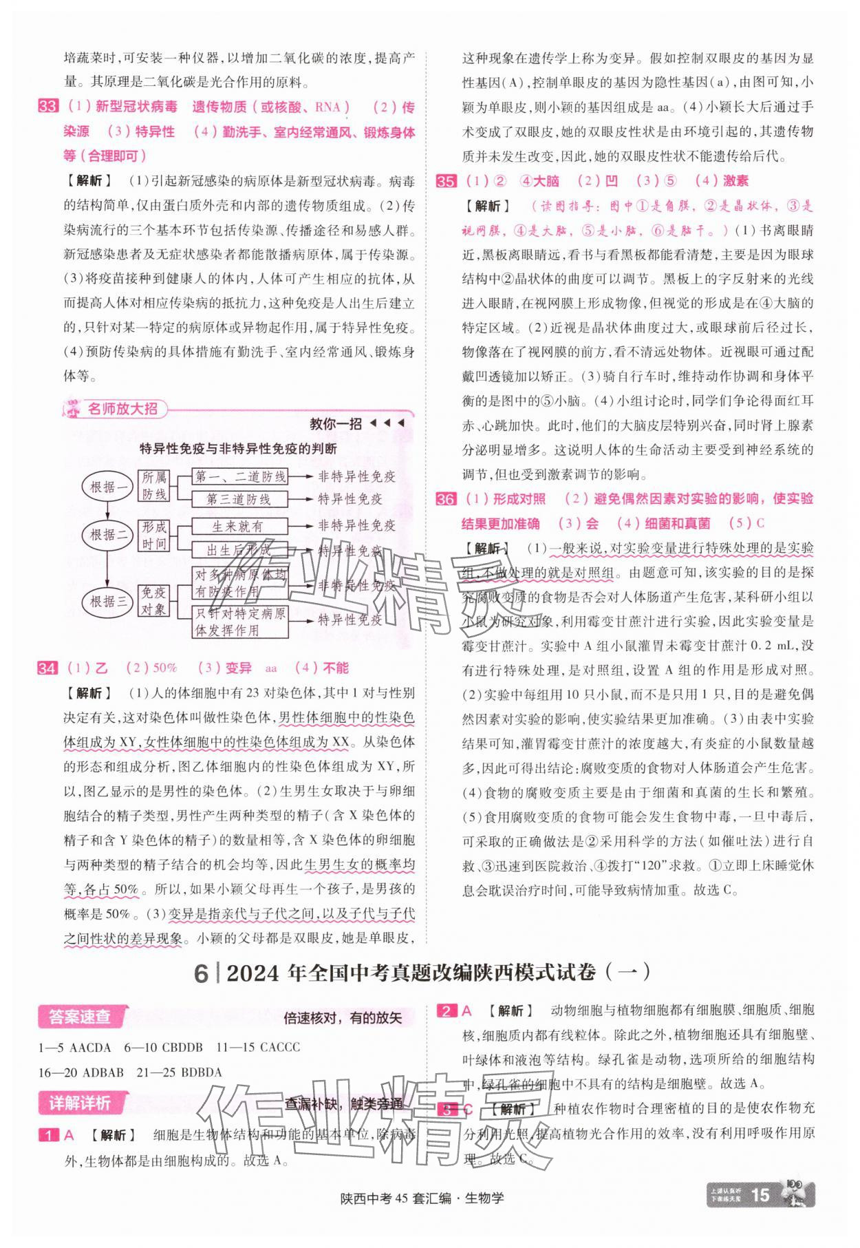 2025年金考卷45套匯編生物中考人教版陜西專版 參考答案第15頁