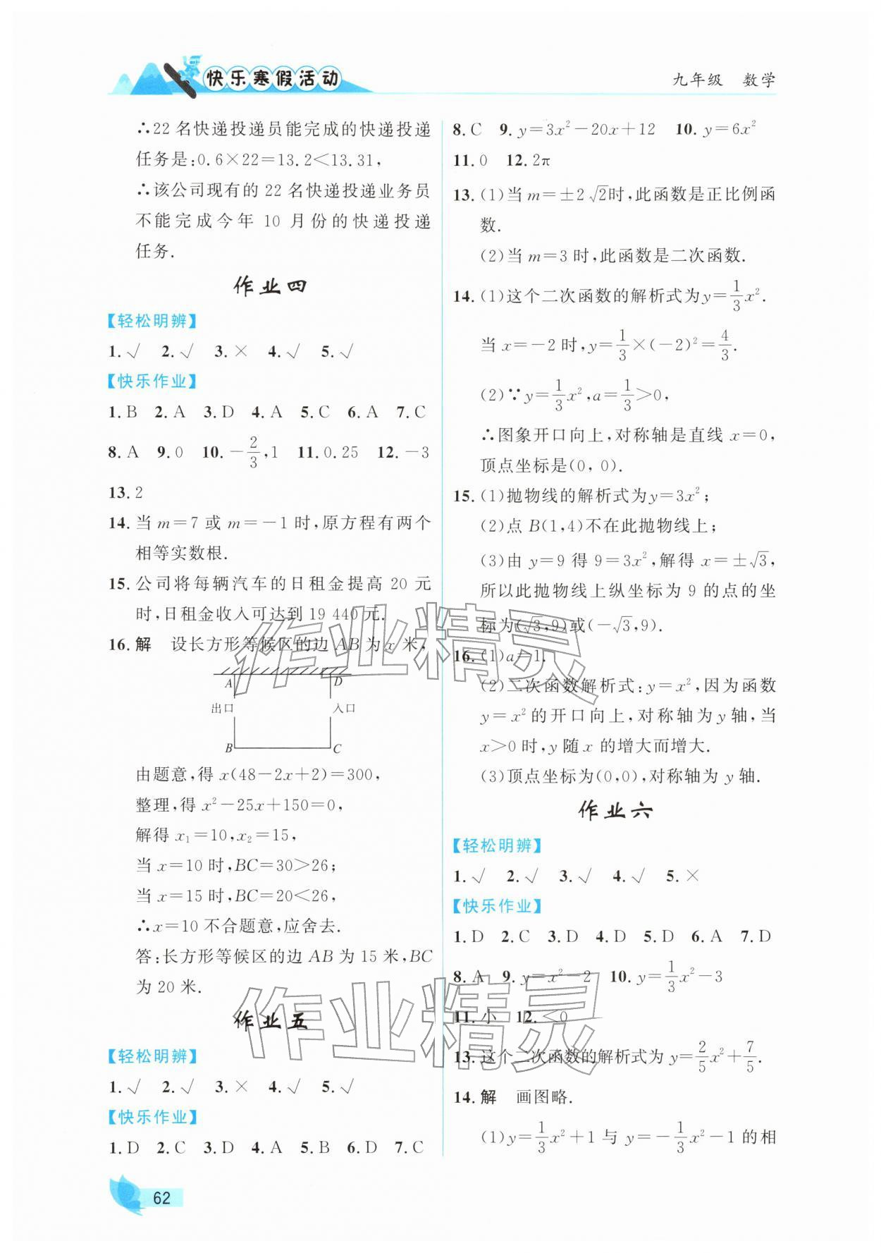 2026年快乐寒假活动九年级数学人教版&nbsp;第2页