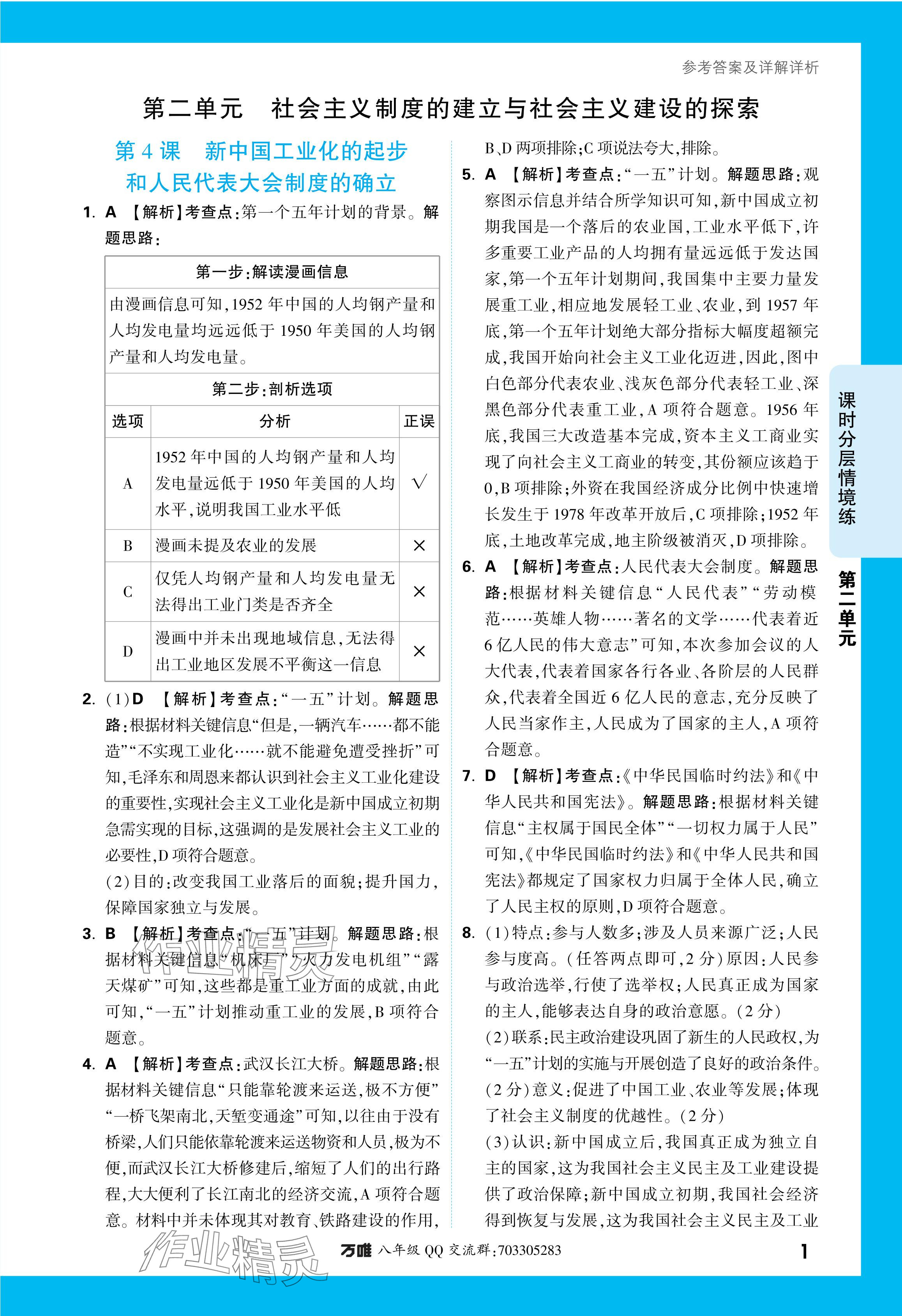 2024年萬(wàn)唯中考情境題八年級(jí)歷史下冊(cè)人教版&nbsp;參考答案第6頁(yè)