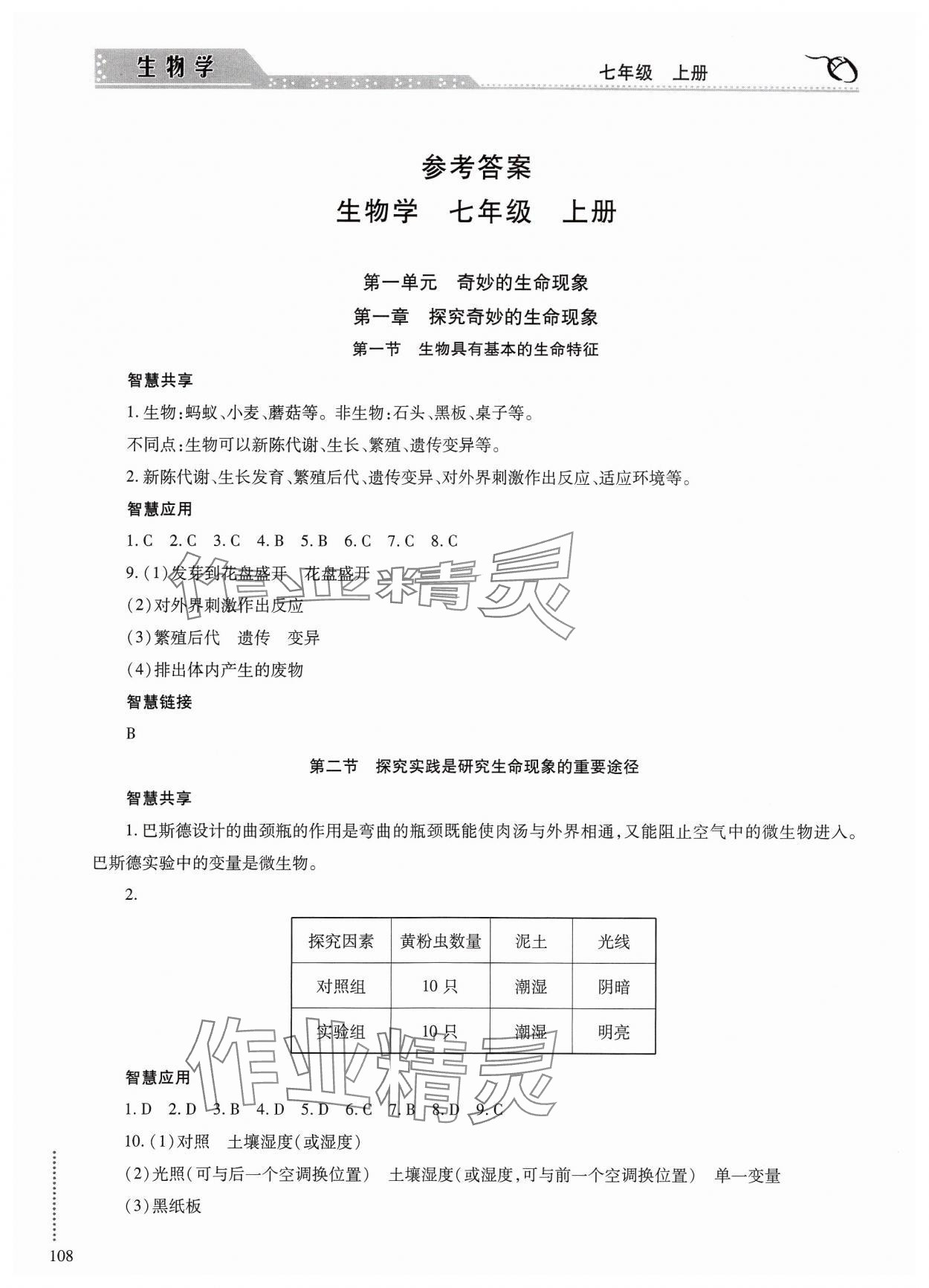 2024年學(xué)習(xí)與探究明天出版社七年級(jí)生物上冊(cè)濟(jì)南版 參考答案第1頁(yè)