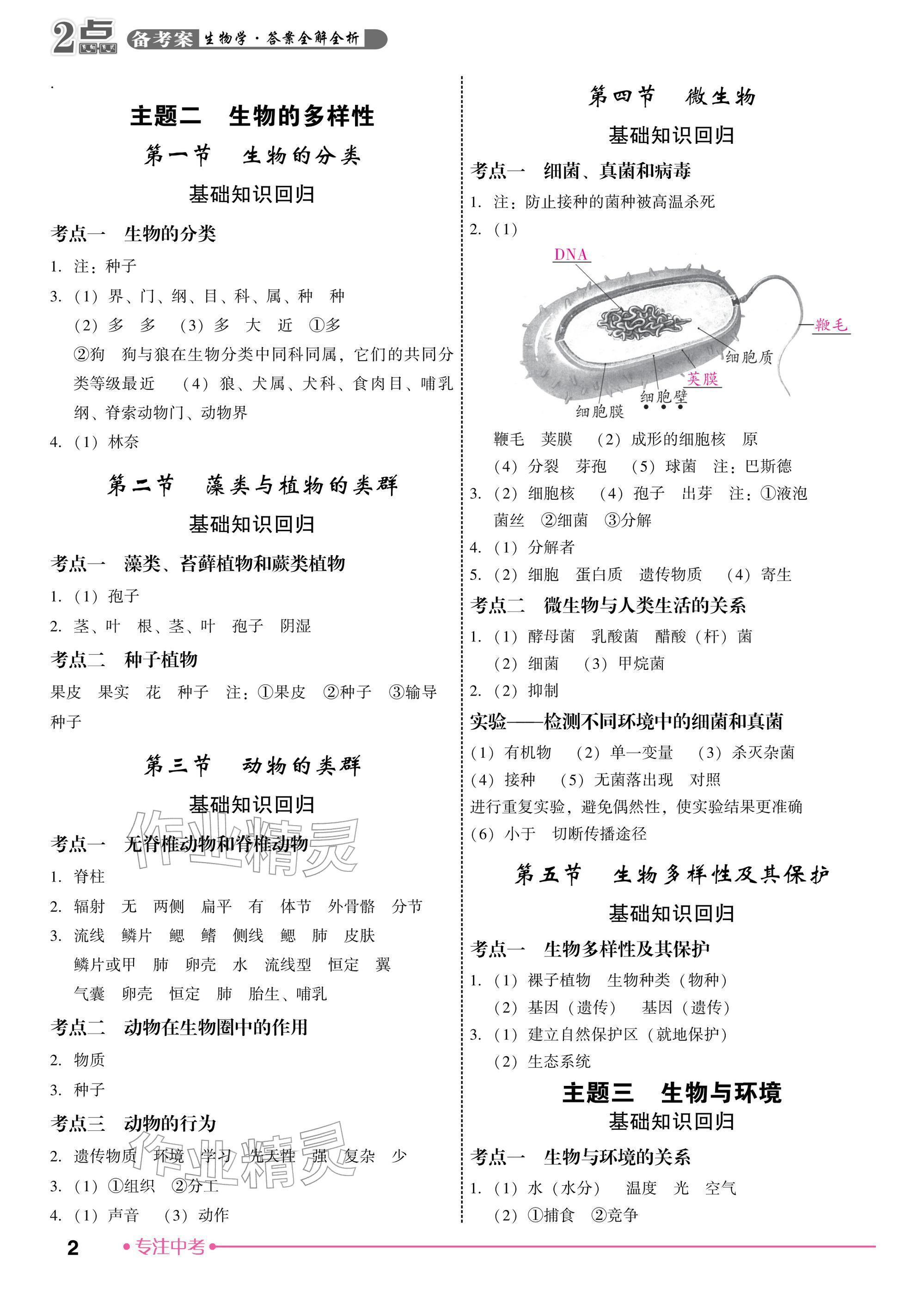 2026年2点备考案生物中考&nbsp;参考答案第2页