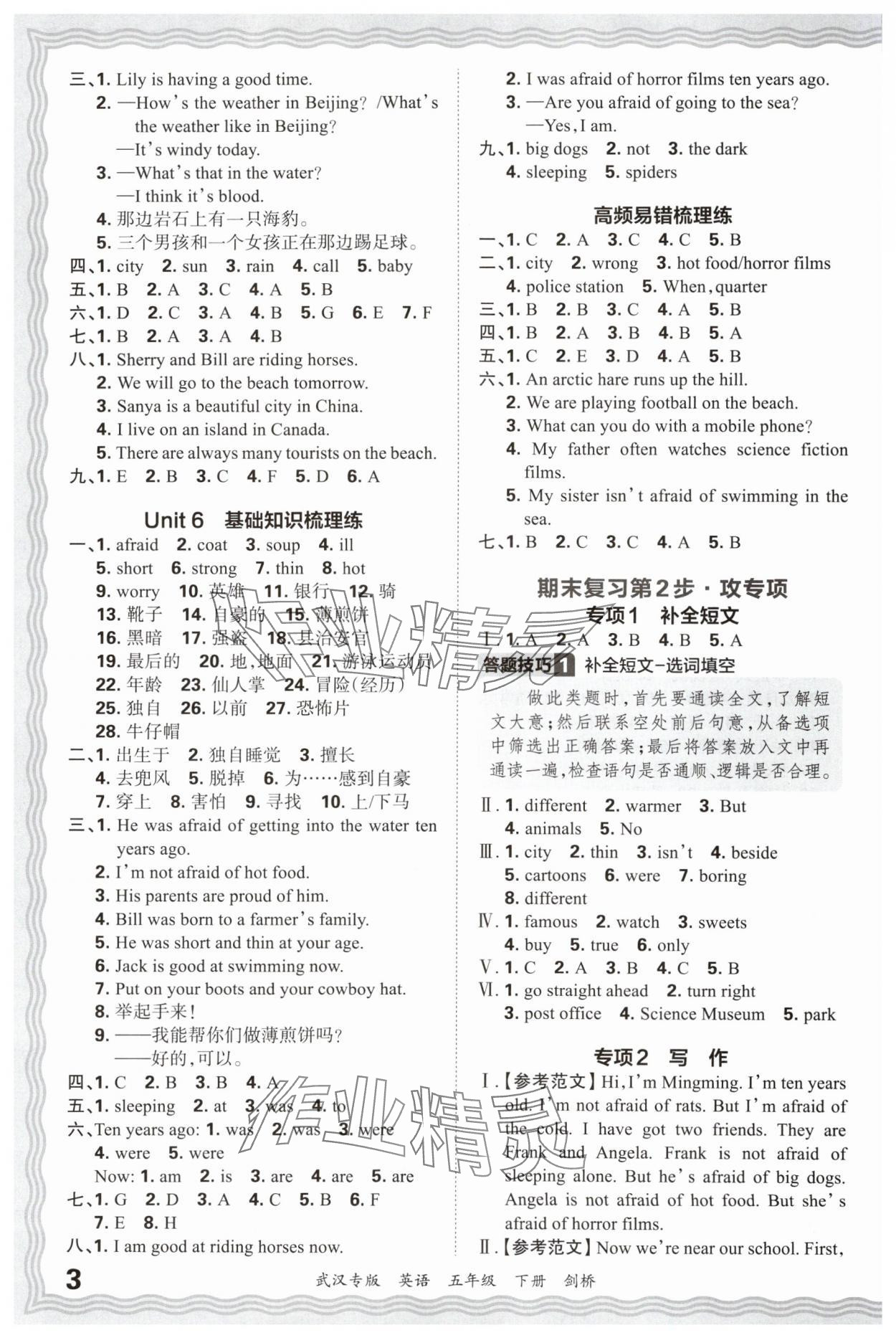 2025年王朝霞期末真題精編五年級英語下冊Join in武漢專版 參考答案第3頁