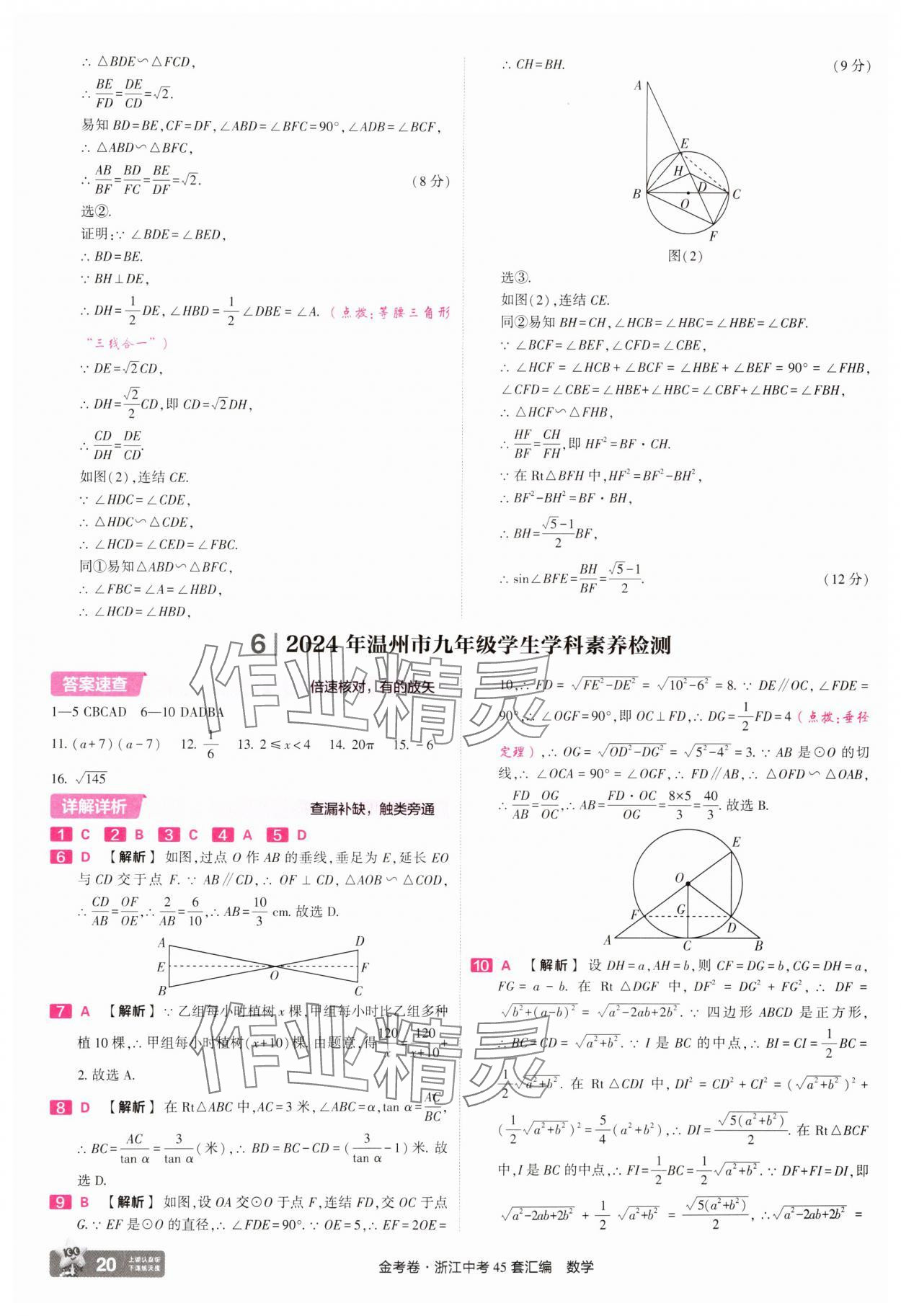 2025年金考卷浙江中考45套匯編數(shù)學(xué)浙江專版 參考答案第20頁