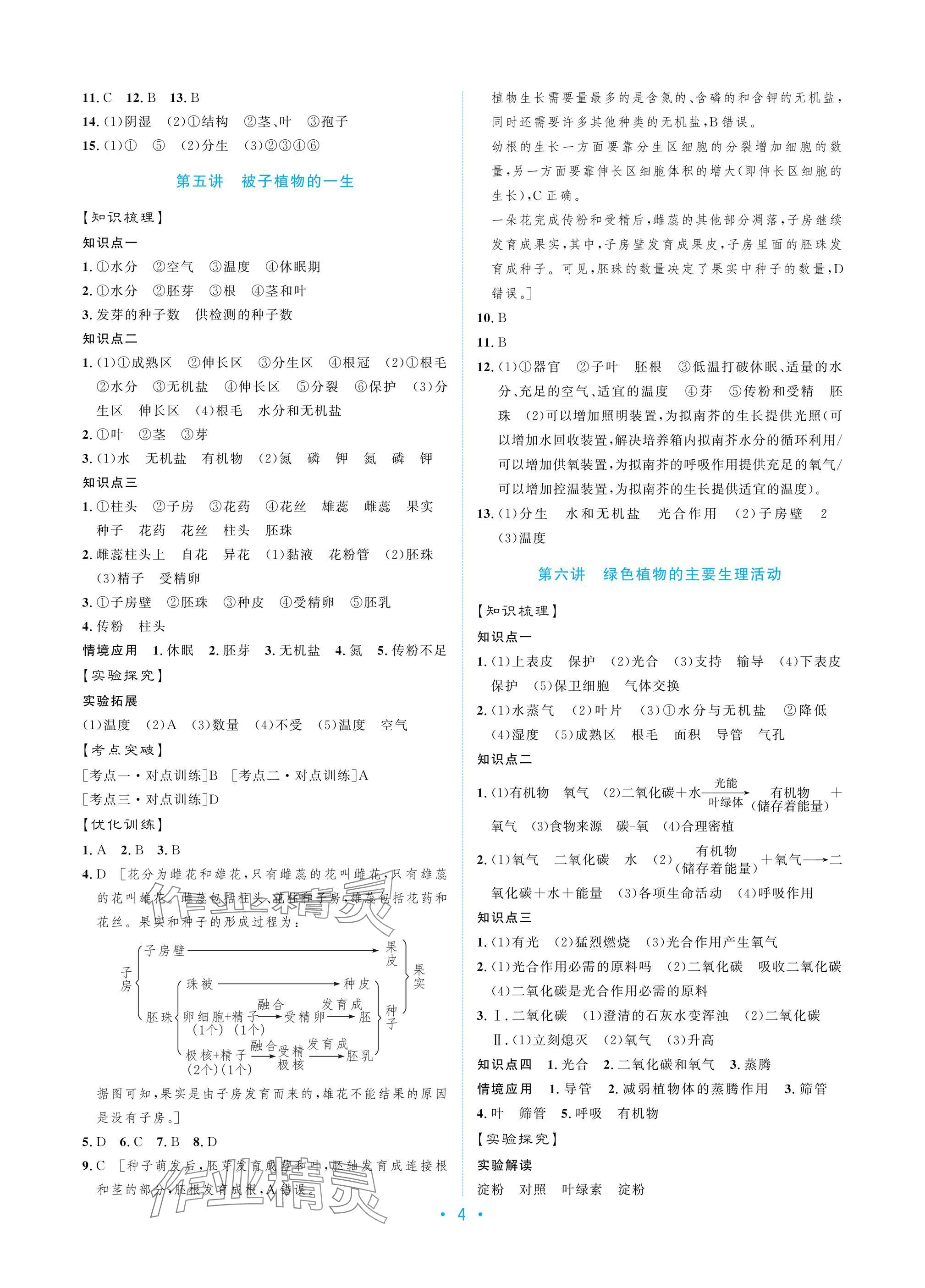 2025年新优化设计初中总复习生物 参考答案第4页