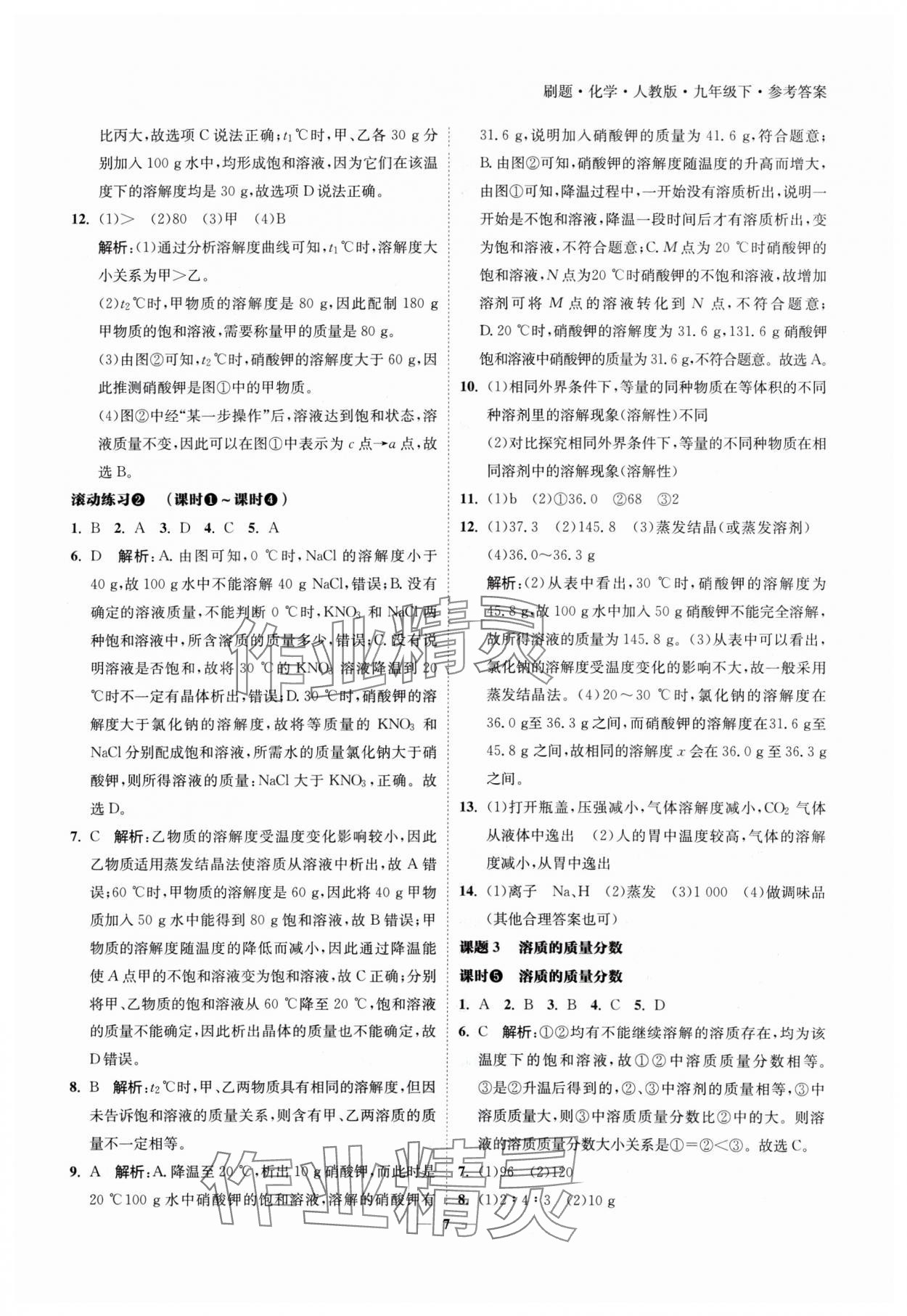 2025年北大绿卡刷题九年级化学下册人教版 参考答案第7页