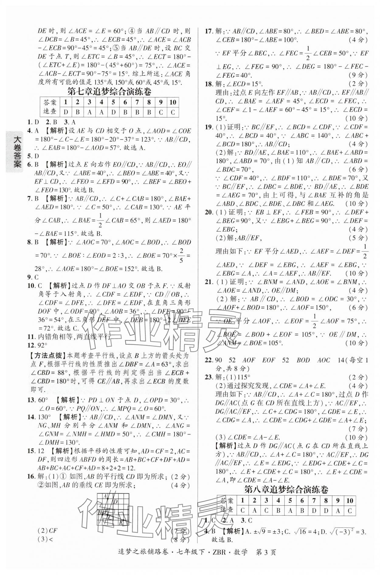 2025年追夢之旅鋪路卷七年級數學下冊人教版河南專版 參考答案第3頁