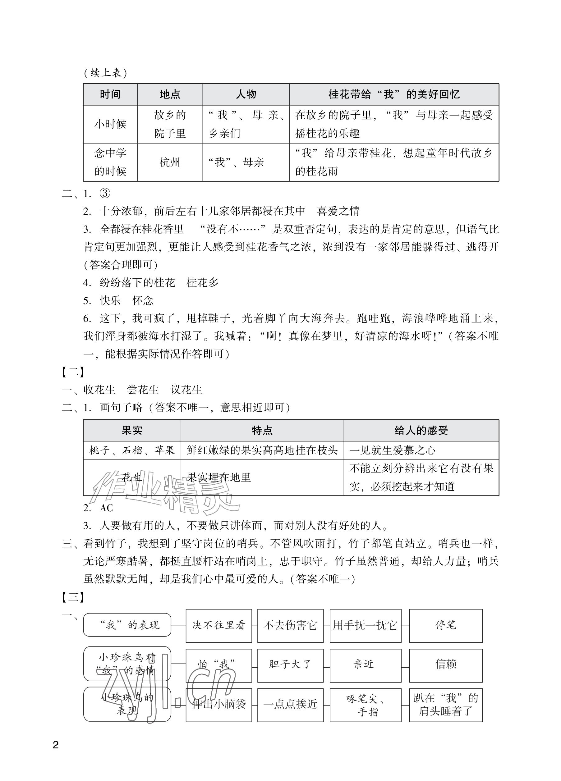 2026年阳光学业评价五年级语文上册人教版&nbsp;参考答案第2页