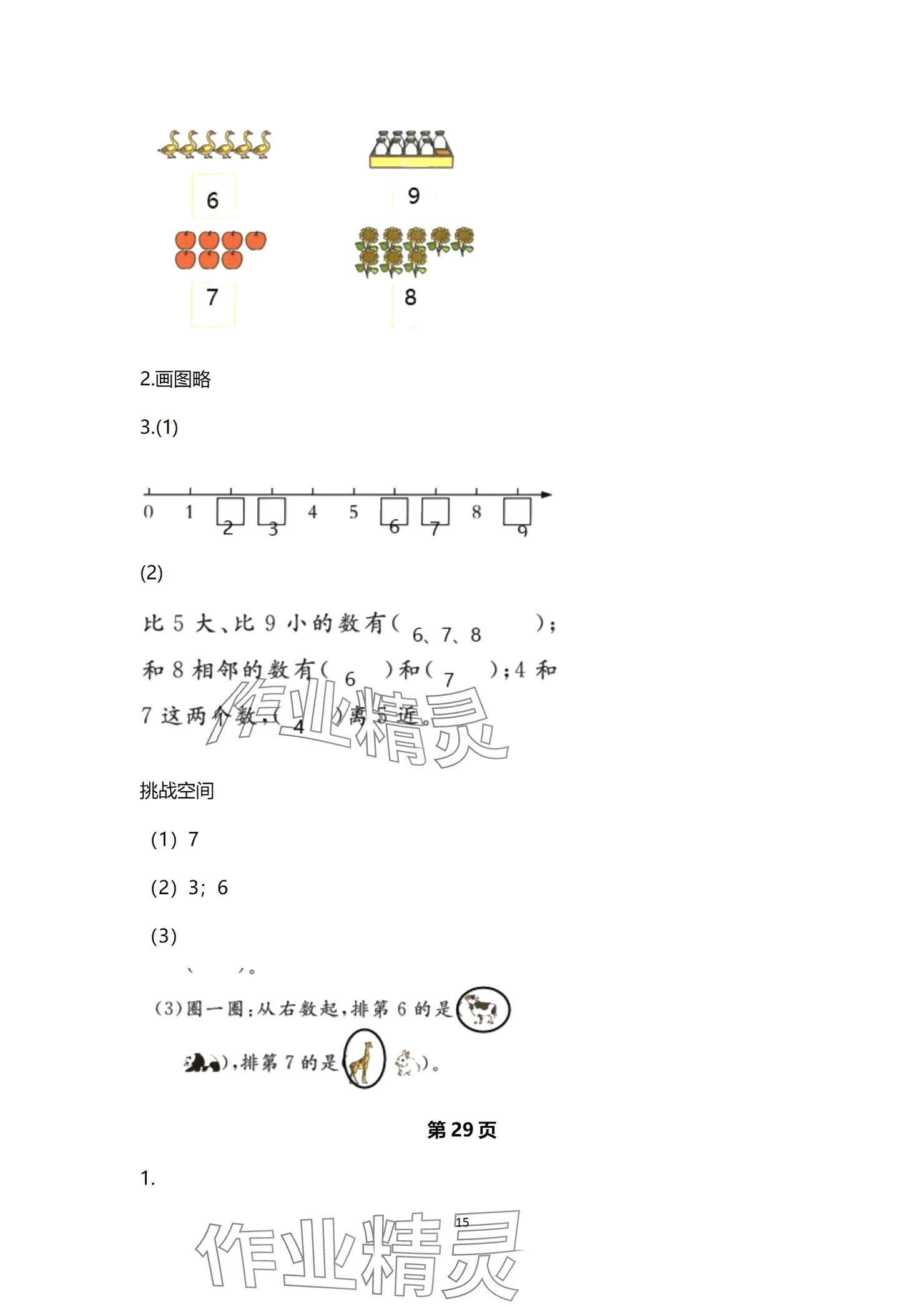 2024年課堂練習(xí)一年級數(shù)學(xué)上冊蘇教版 參考答案第15頁