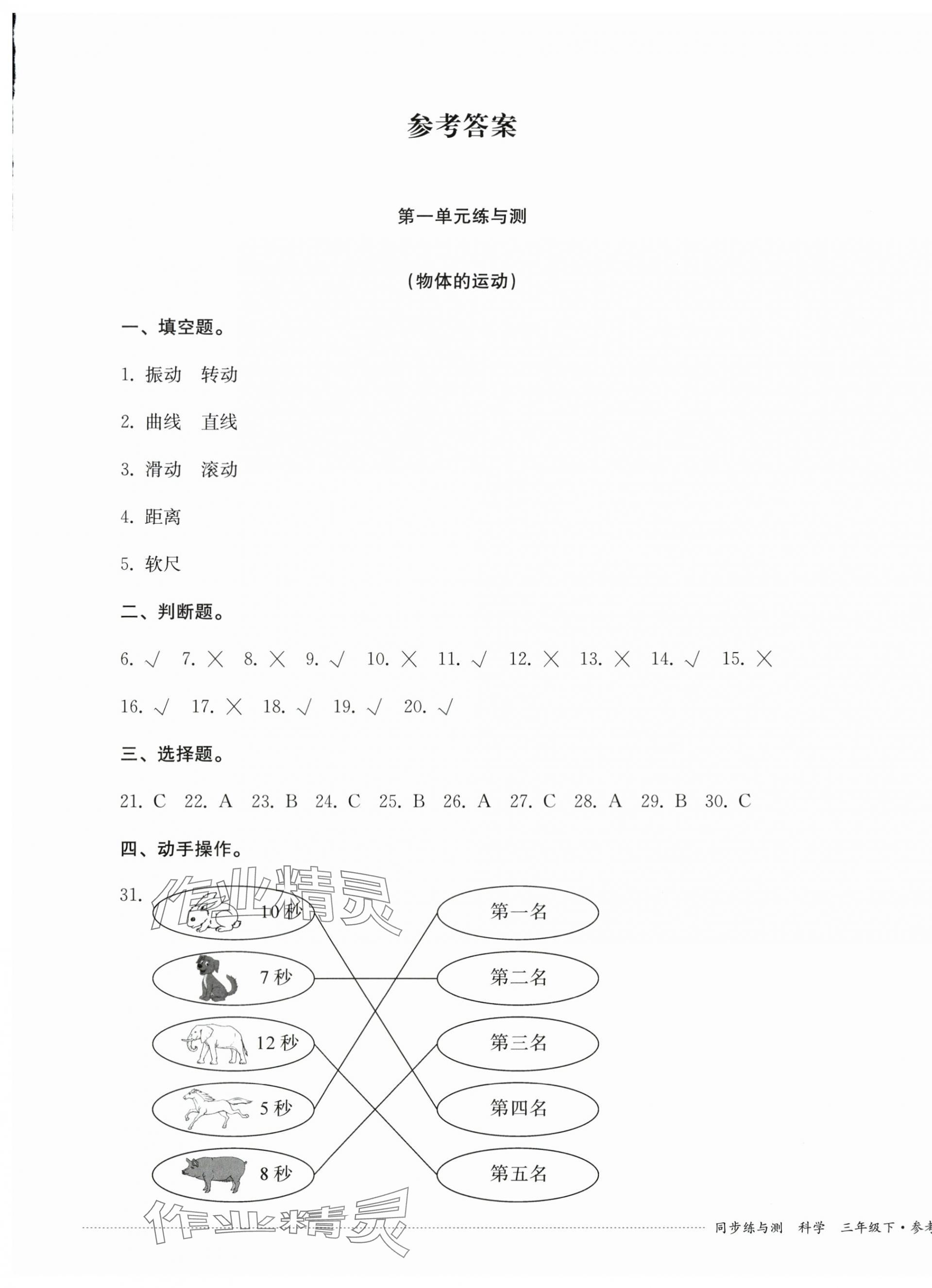 2025年同步練與測三年級科學下冊教科版 第1頁
